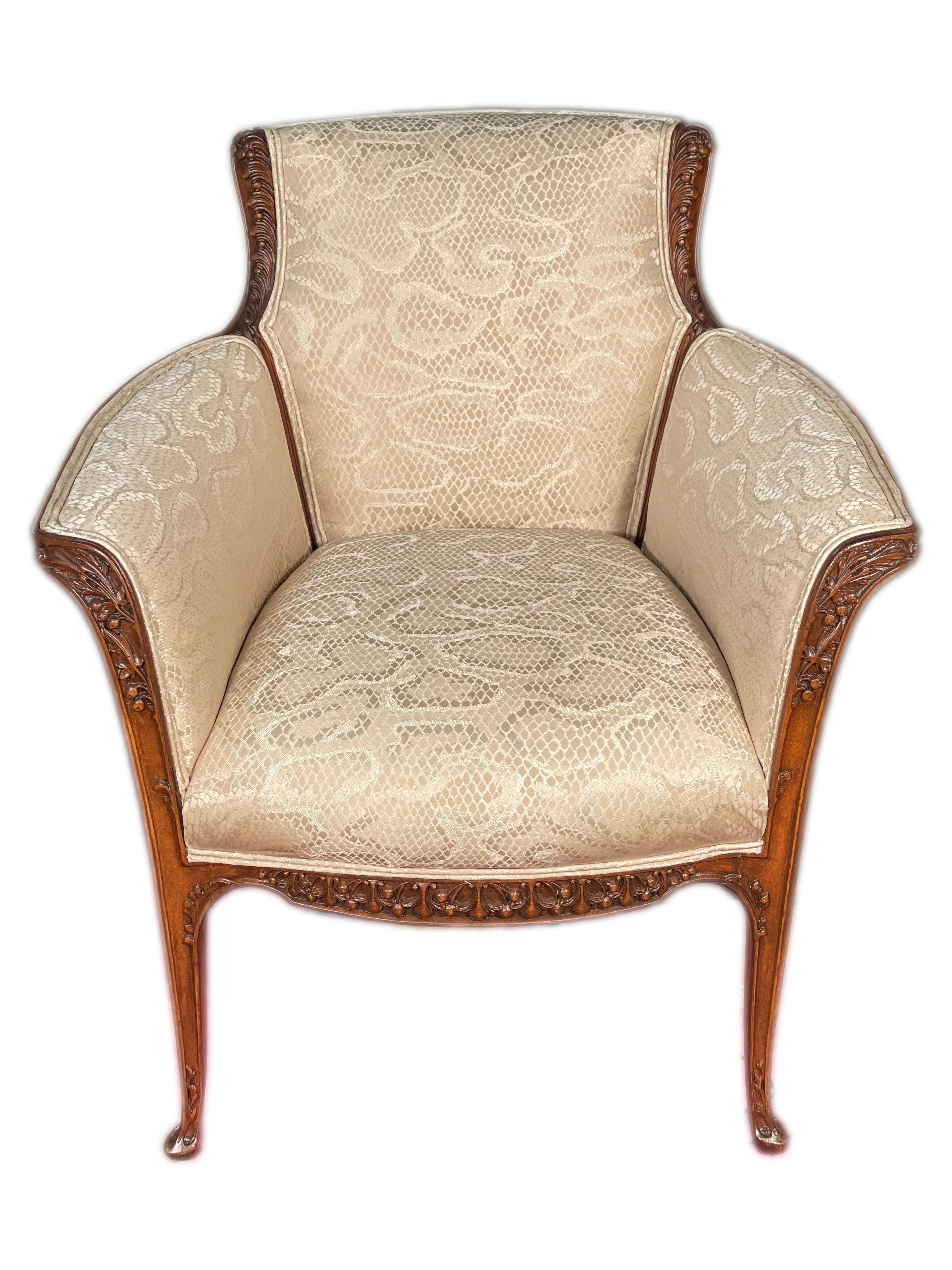 Hand-Carved Pair of French Art Nouveau Armchairs by, Louis Majorelle Arm Chairs  For Sale