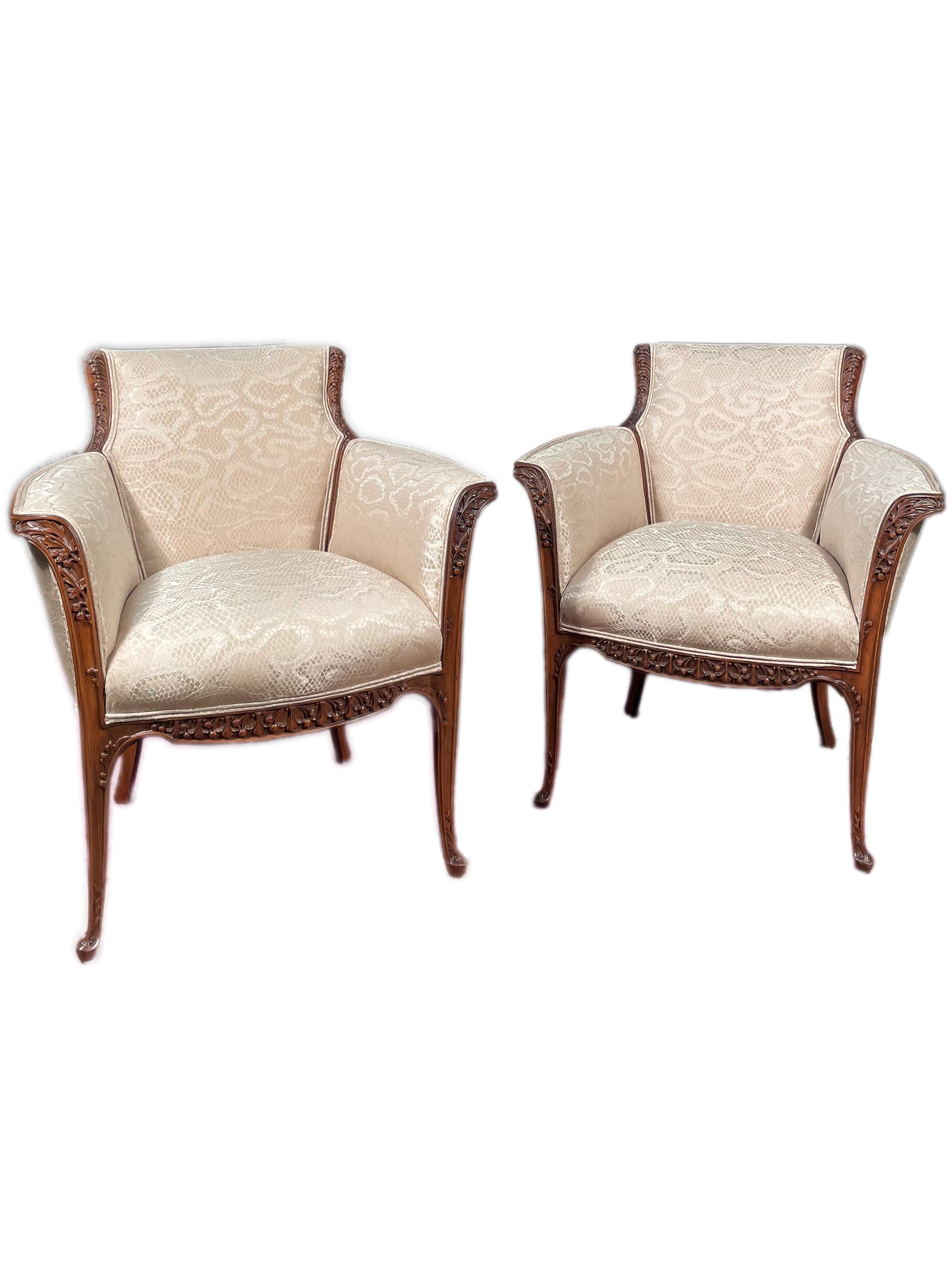 20th Century Pair of French Art Nouveau Armchairs by, Louis Majorelle Arm Chairs  For Sale