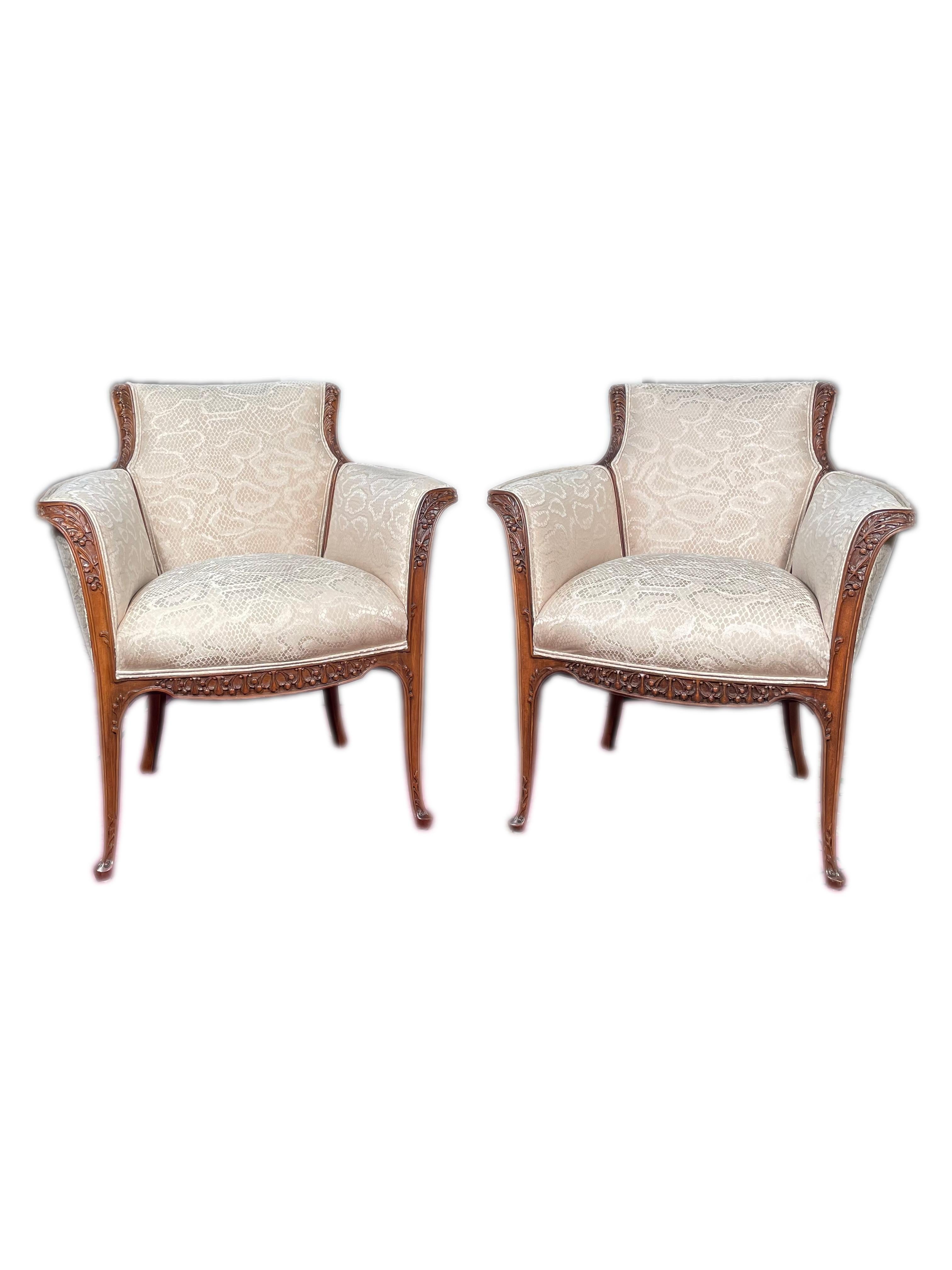 Upholstery Pair of French Art Nouveau Armchairs by, Louis Majorelle Arm Chairs  For Sale