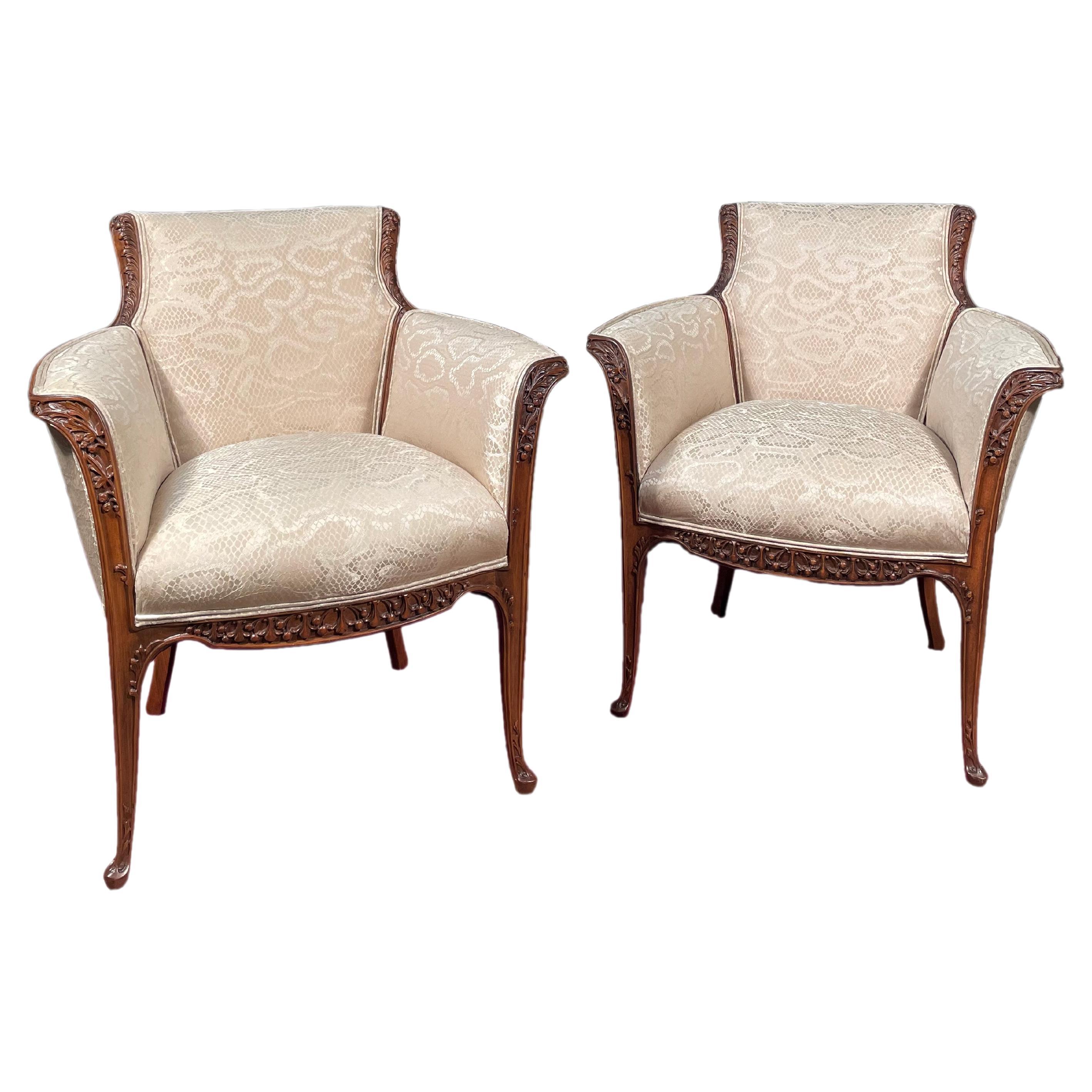 Pair of French Art Nouveau Armchairs by, Louis Majorelle Arm Chairs 