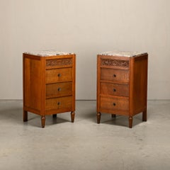 Pair of French Art Nouveau / Art Deco Nightstands oak and marble, 1930s