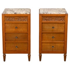 Pair of French Art Nouveau / Art Deco Nightstands oak and marble, 1930s