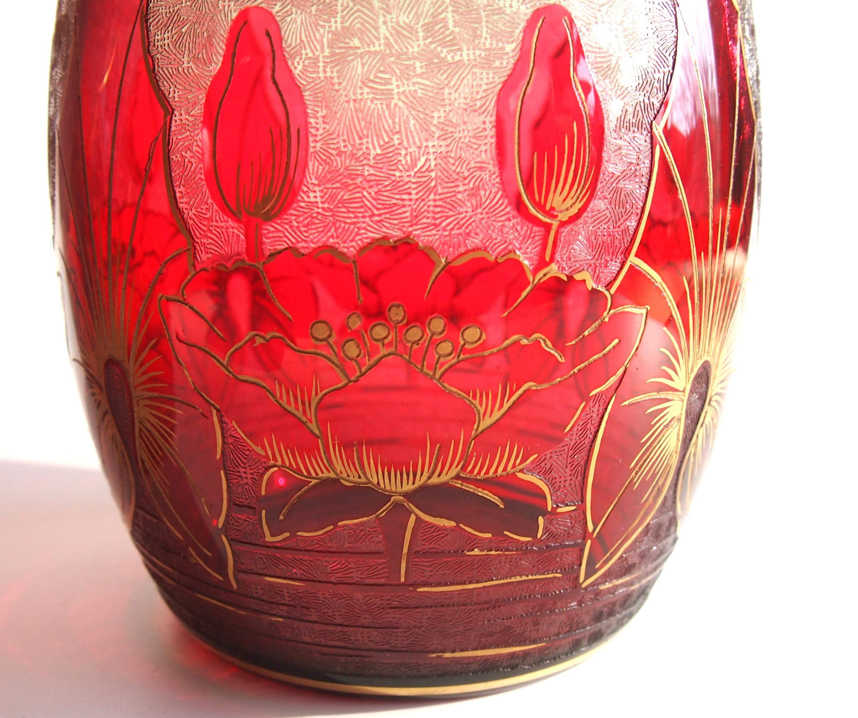 Paire de vases Art Nouveau français en cristal de Baccarat avec camée et verre aquatique doré Bon état - En vente à Worcester Park, GB