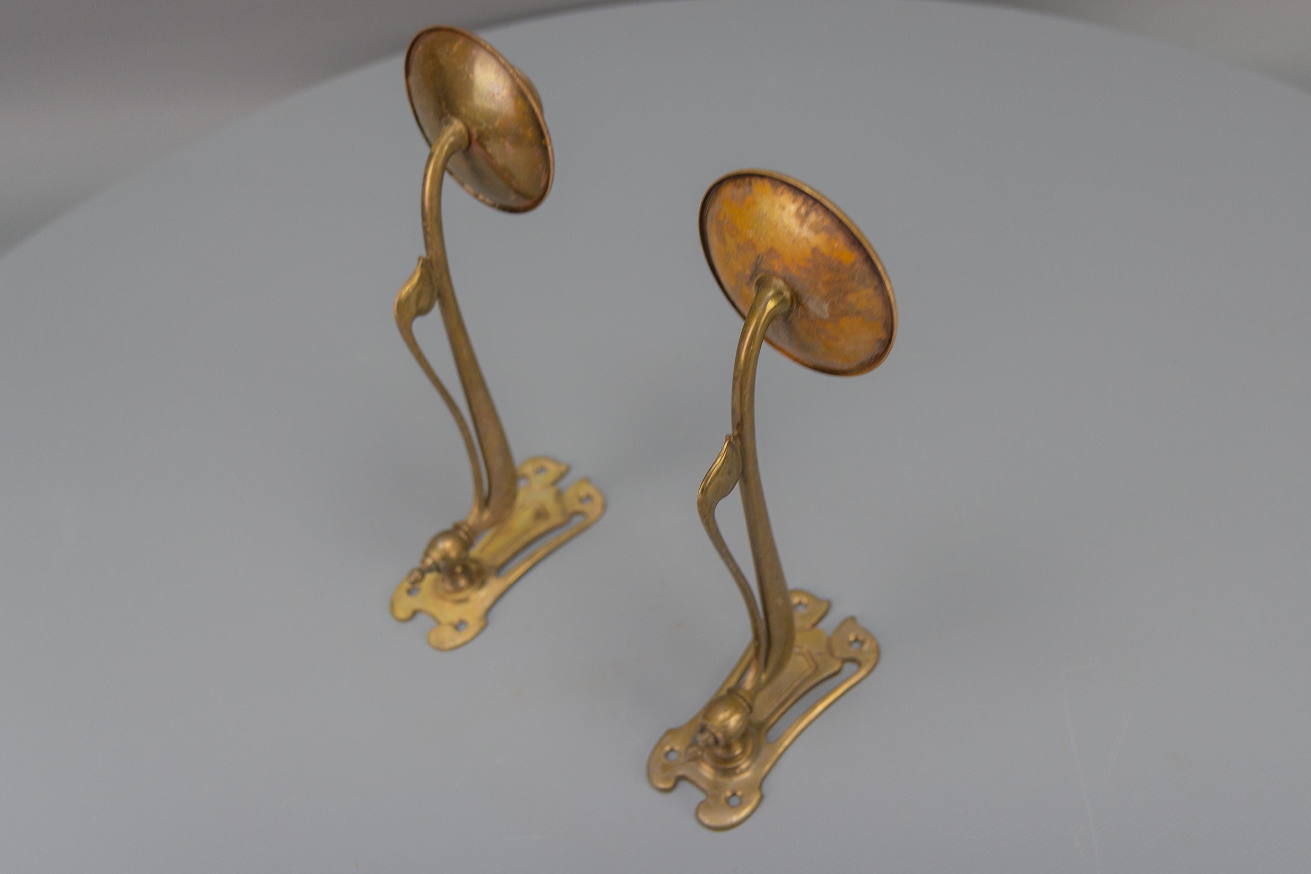 Pair of French Art Nouveau Brass Piano Wall Sconces Swivel Candle Holders, 1920 4