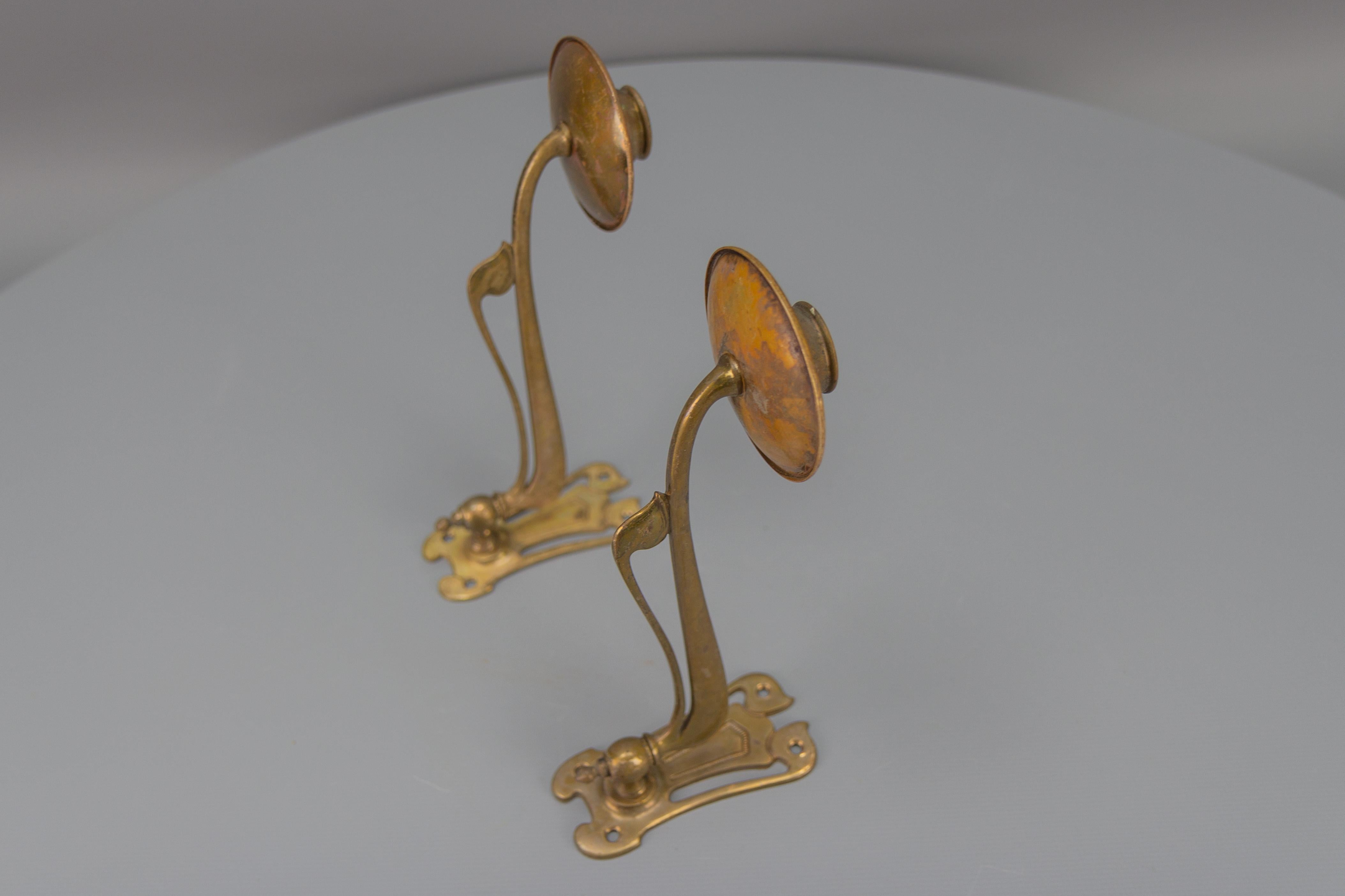 Pair of French Art Nouveau Brass Piano Wall Sconces Swivel Candle Holders, 1920 For Sale 7