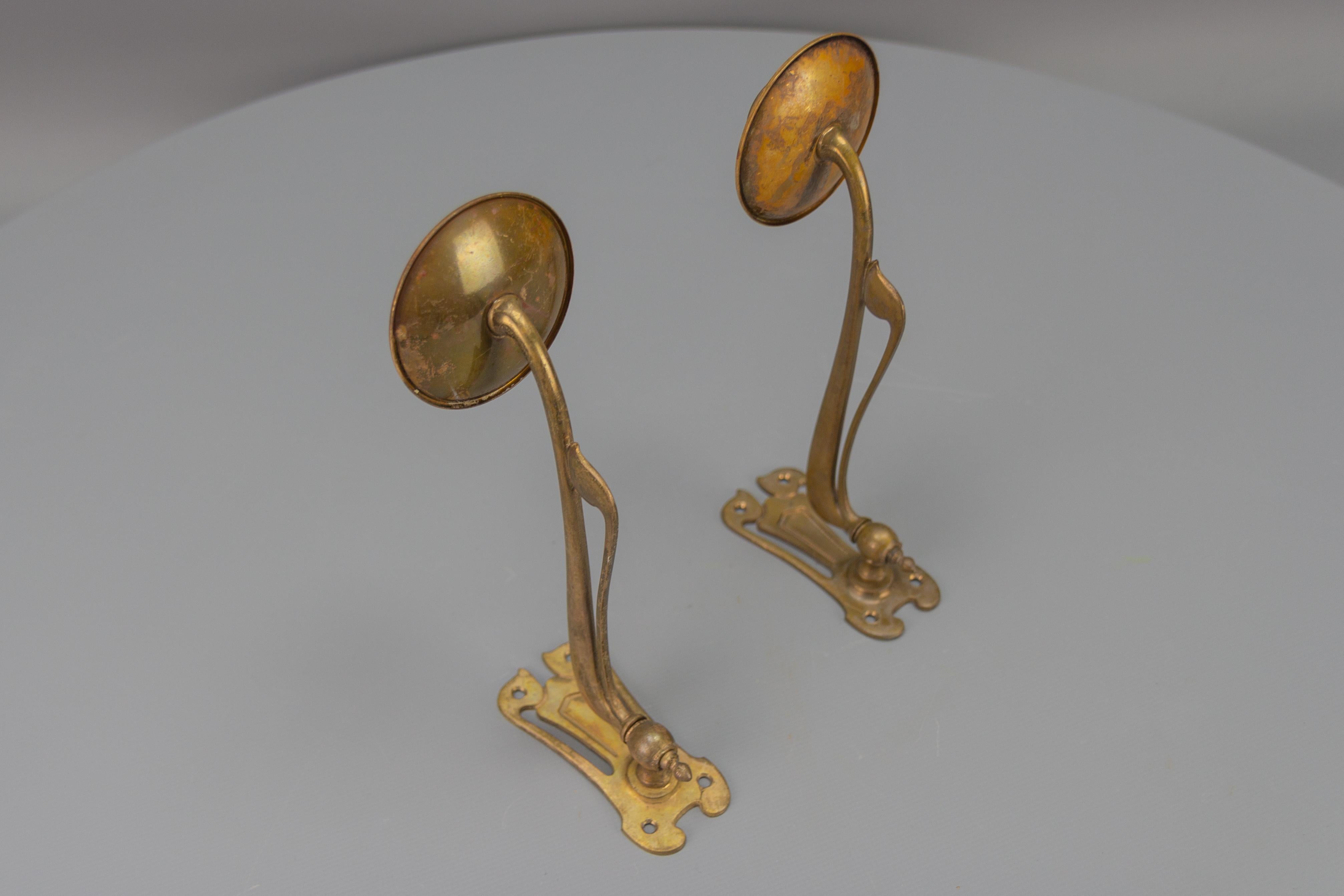 Pair of French Art Nouveau Brass Piano Wall Sconces Swivel Candle Holders, 1920 1