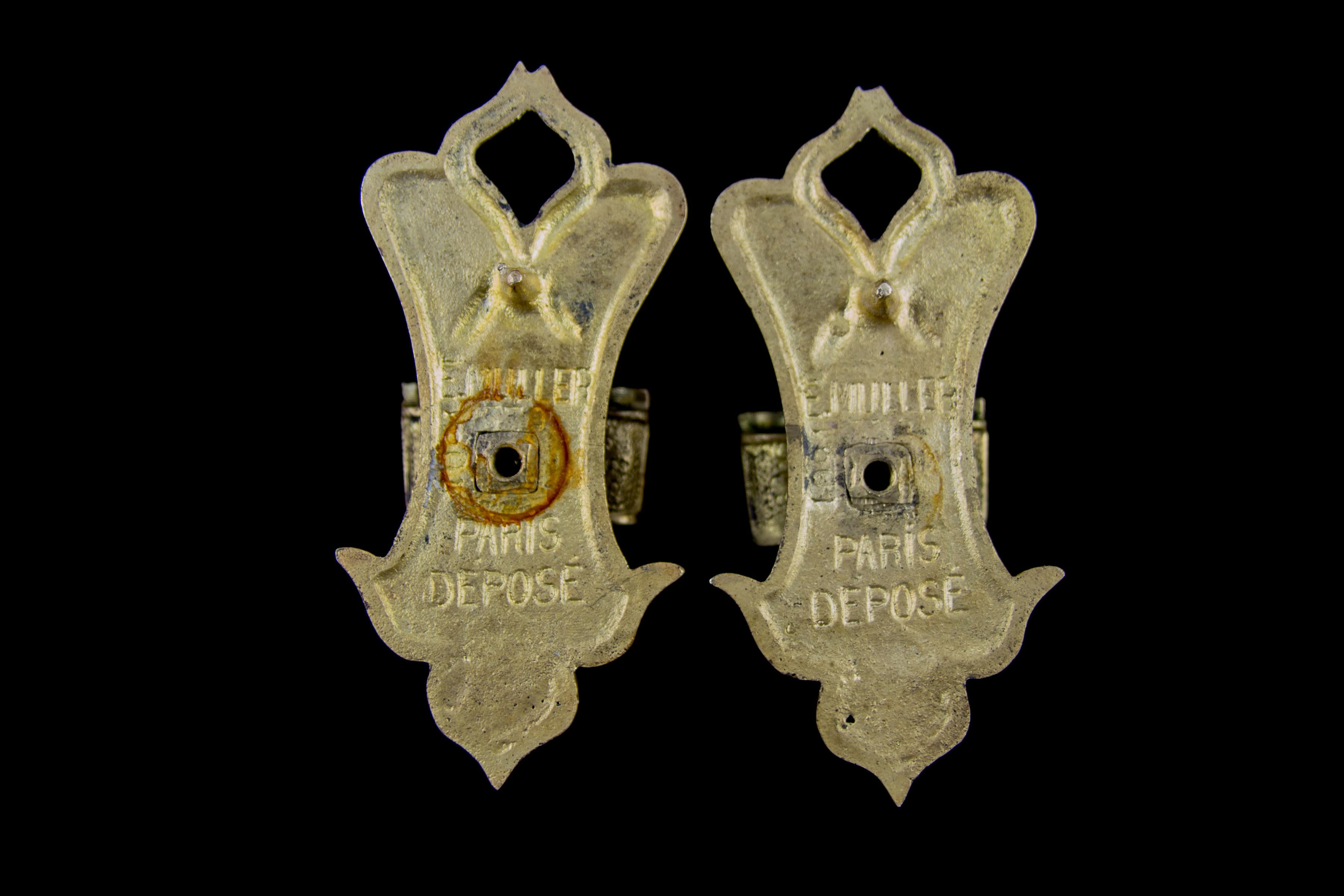 Pair of French Art Nouveau Brass Twin Arm Piano or Wall Candle Sconces 7