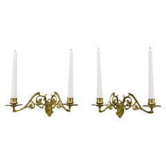 Pair of French Art Nouveau Brass Twin Arm Piano or Wall Candle Sconces
