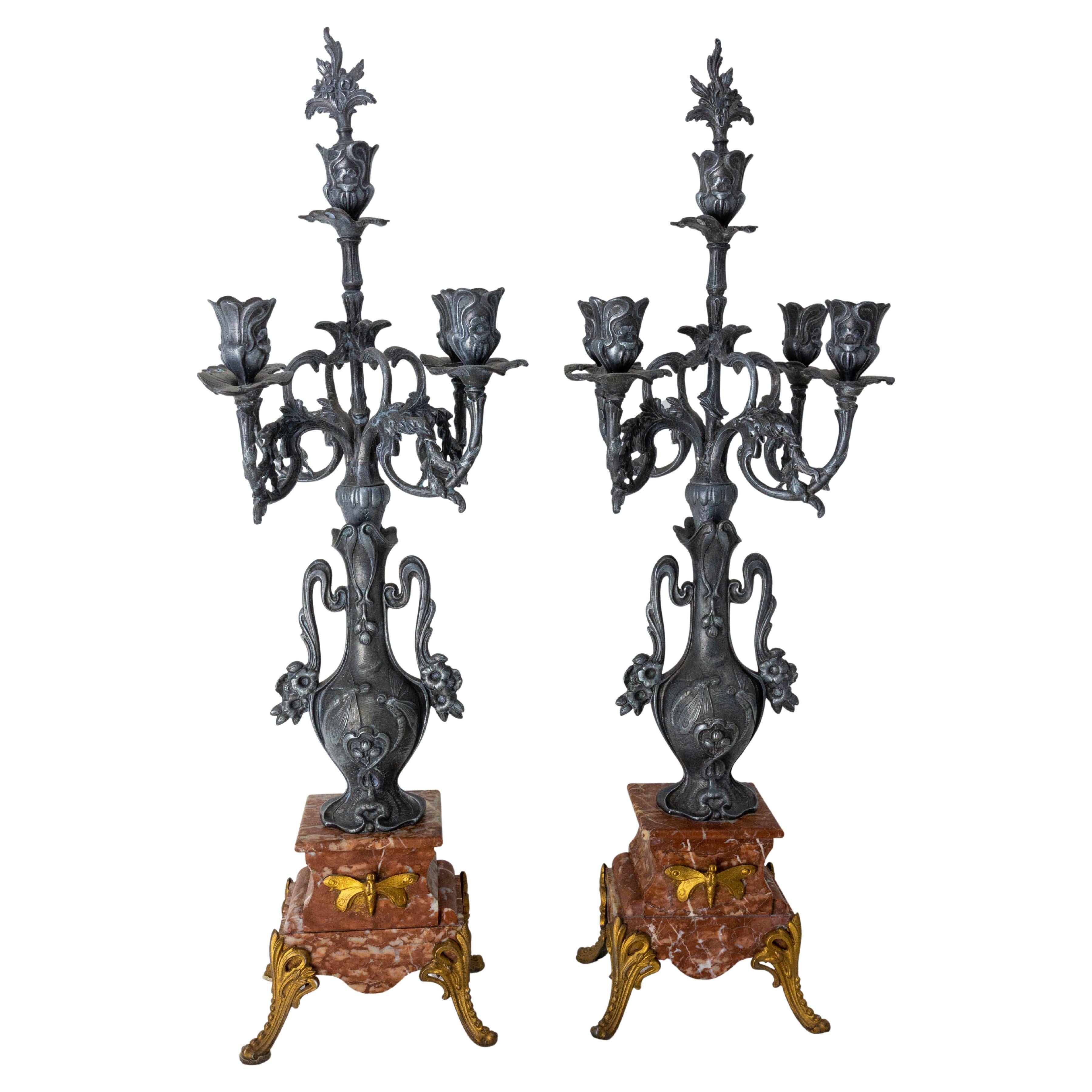Details about   Antique Vintage Art Nouveau Ornate Metal 3/5 Arm Candelabra Candlestick Decor 