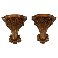 Pair of French Art Nouveau Carved Wooden Wall Brackets, 1920s