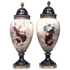 Pair of French Art Nouveau Enamel and Sevres Porcelain Vases