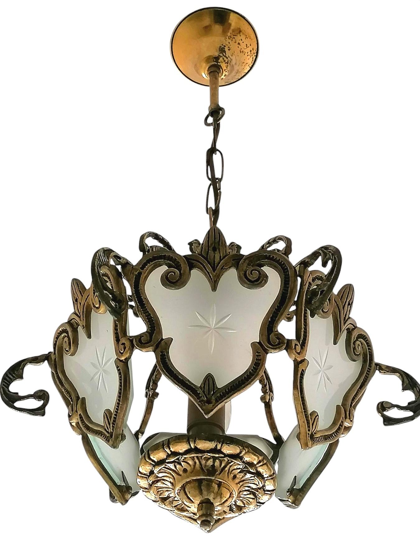 Pareja de candelabros de linterna franceses Art Nouveau de bronce dorado, paneles de cristal esmerilado en Bueno estado para la venta en Coimbra, PT