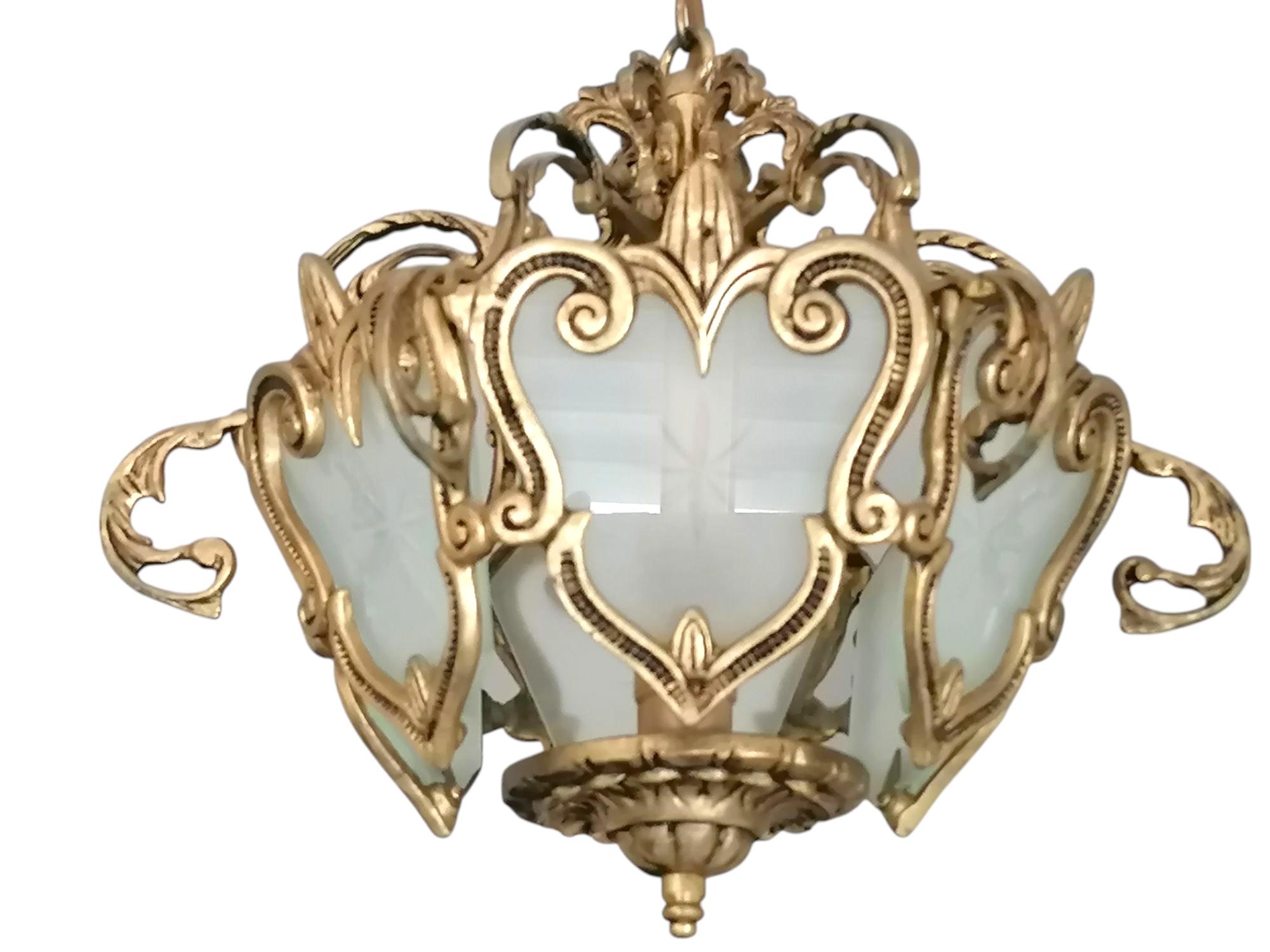 Pareja de candelabros de linterna franceses Art Nouveau de bronce dorado, paneles de cristal esmerilado en venta 1