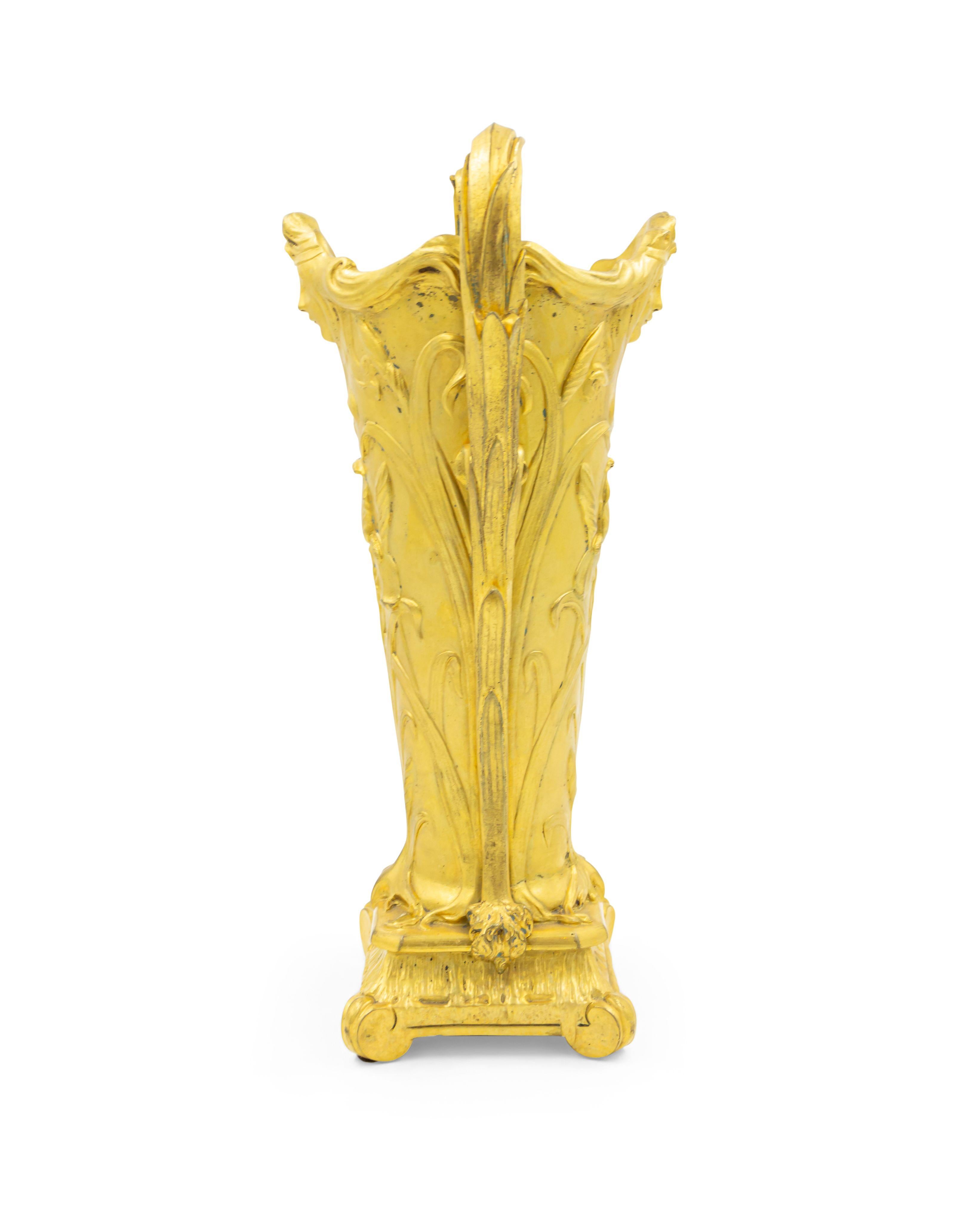 Pair of French Art Nouveau Gilt Bronze Vases For Sale 2