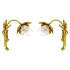 Antique Pair of French Art Nouveau Iris Wall Sconces, circa 1900