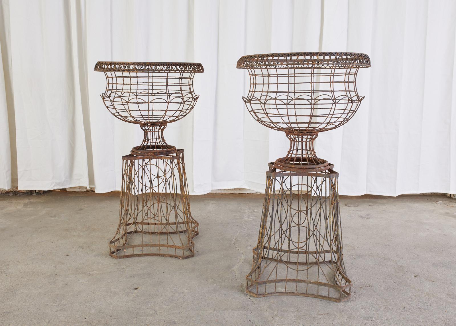 Pair of French Art Nouveau Iron Jardinieres on Stands 5