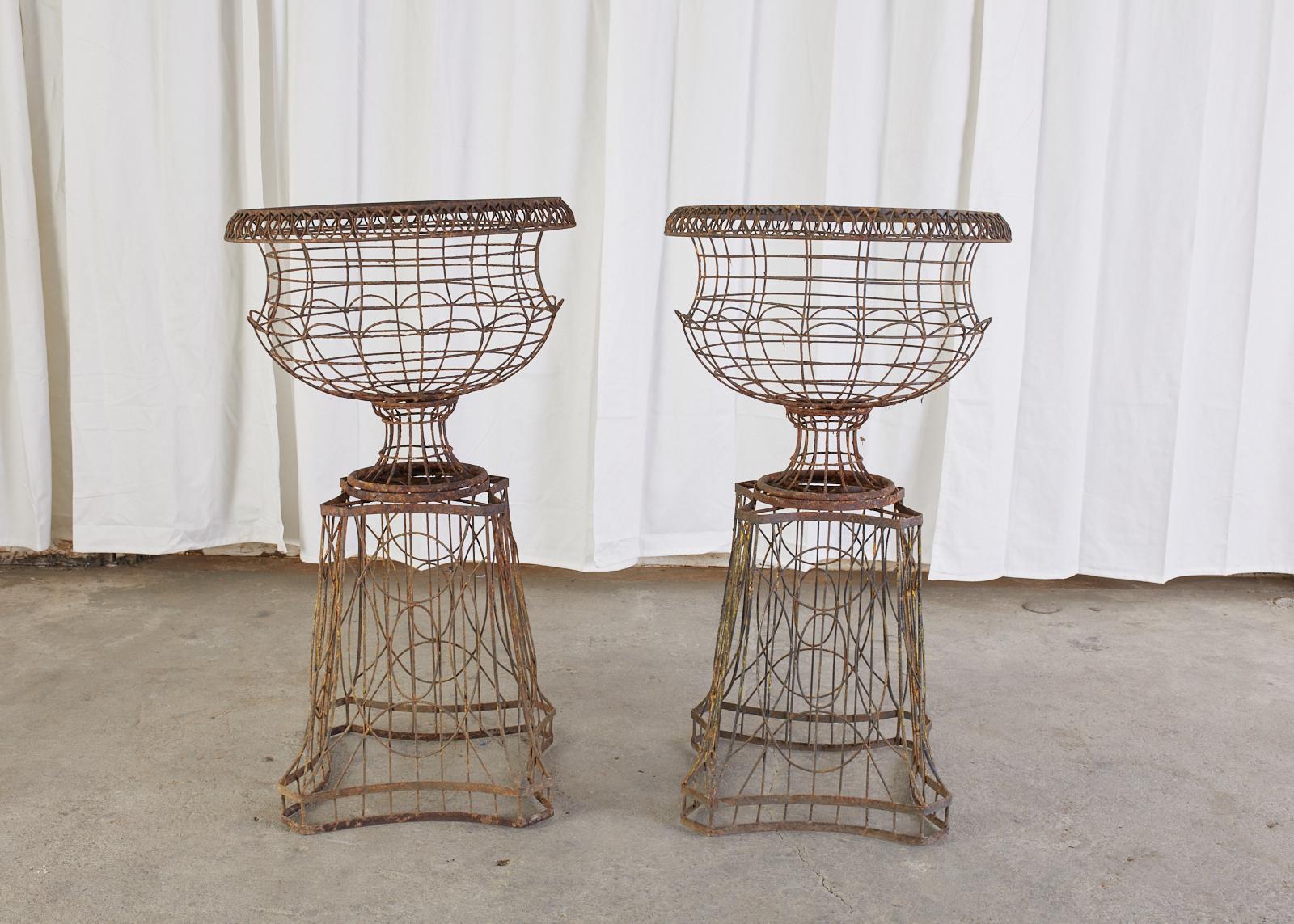 Pair of French Art Nouveau Iron Jardinieres on Stands 7