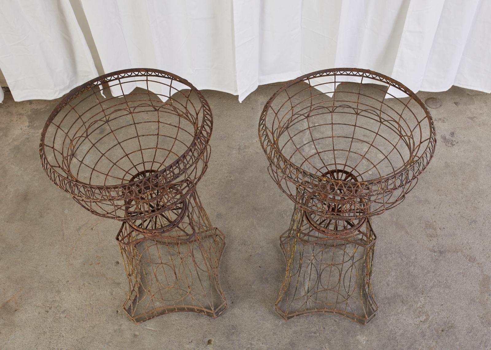 Pair of French Art Nouveau Iron Jardinieres on Stands 8