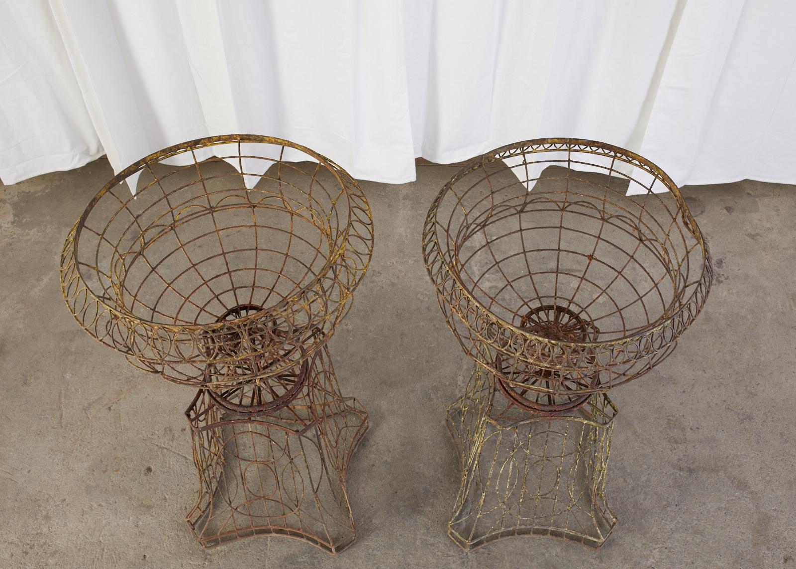 Pair of French Art Nouveau Iron Jardinières on Stands 8