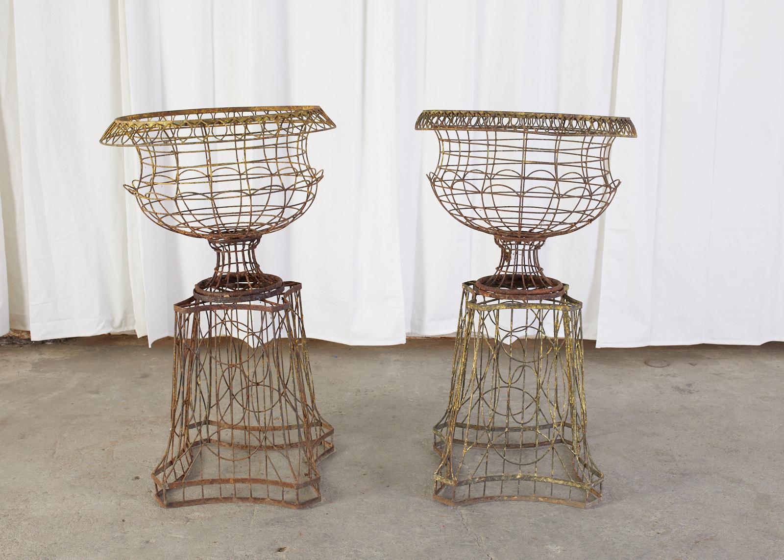 Pair of French Art Nouveau Iron Jardinières on Stands 10