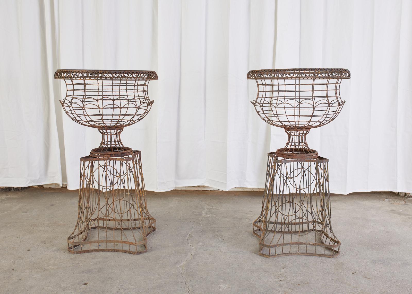 Pair of French Art Nouveau Iron Jardinieres on Stands 3