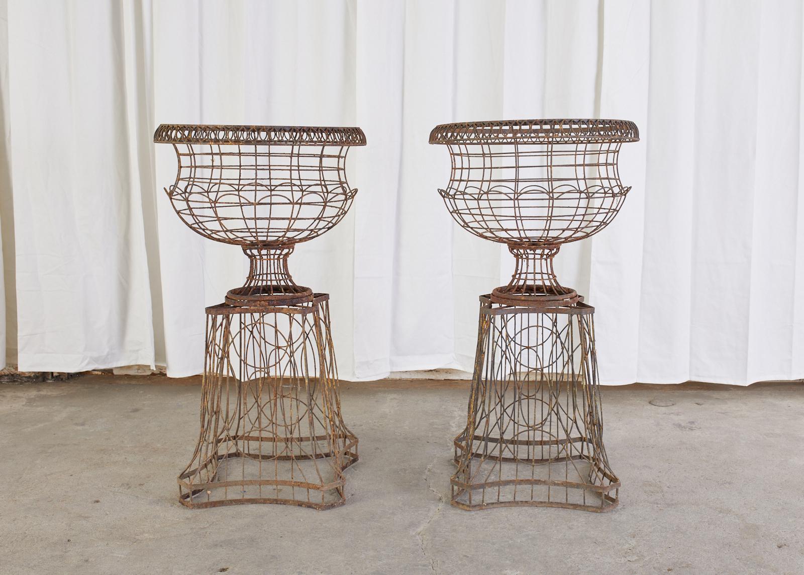 Pair of French Art Nouveau Iron Jardinieres on Stands 4