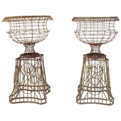Pair of French Art Nouveau Iron Jardinières on Stands