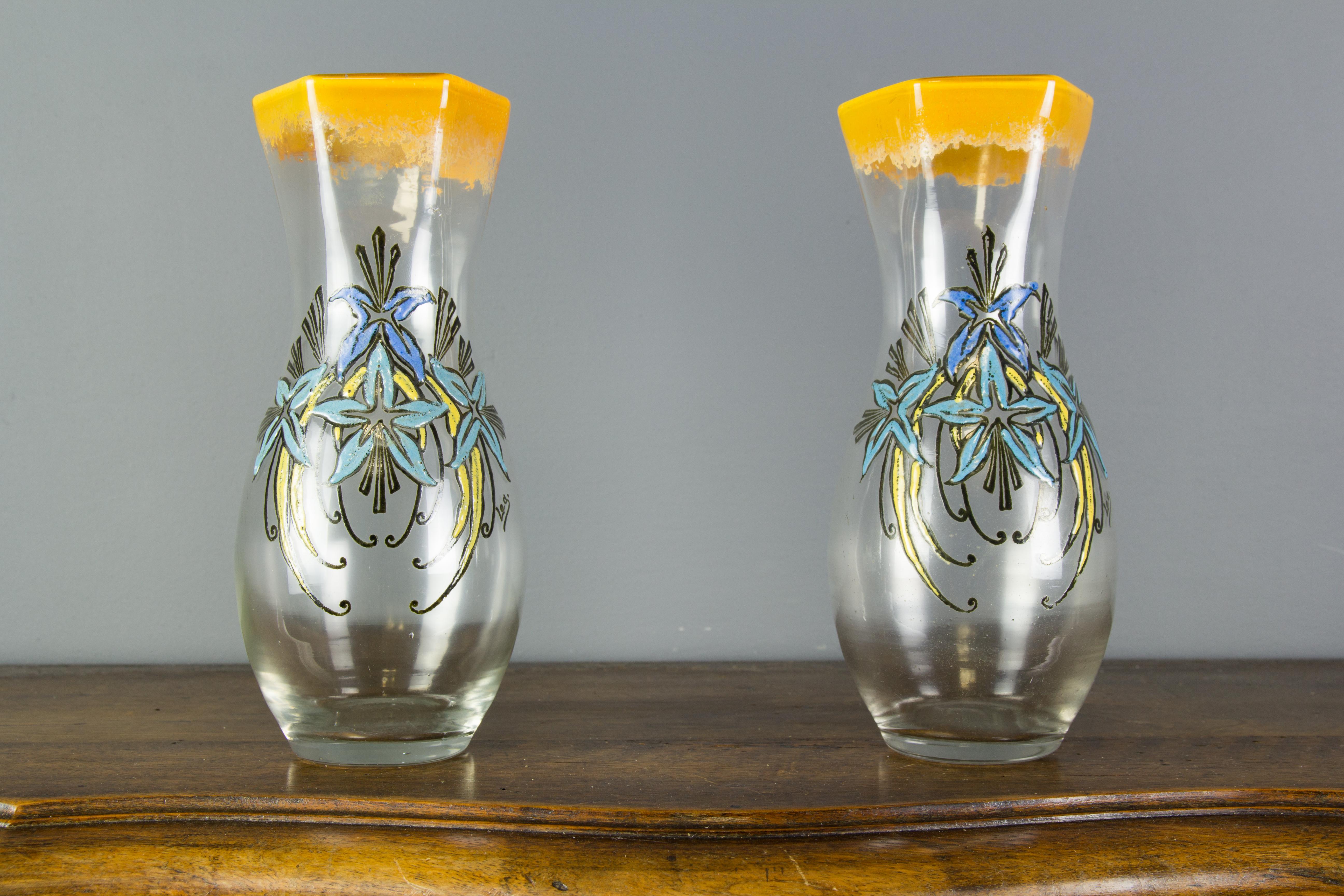 Coppia di vasi in vetro smaltato francese Art Nouveau Legras, inizio XX secolo in vendita 11