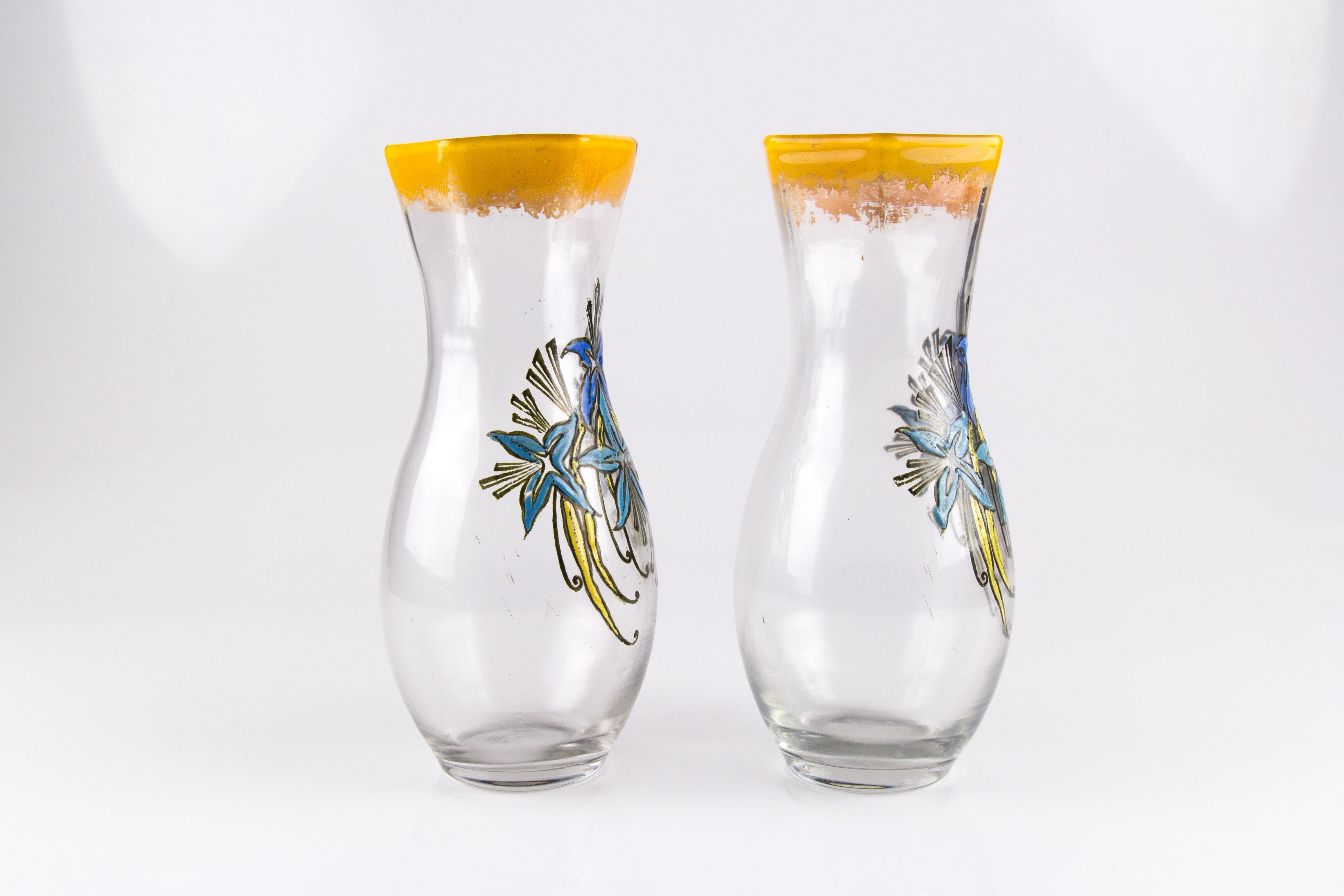 Francese Coppia di vasi in vetro smaltato francese Art Nouveau Legras, inizio XX secolo in vendita