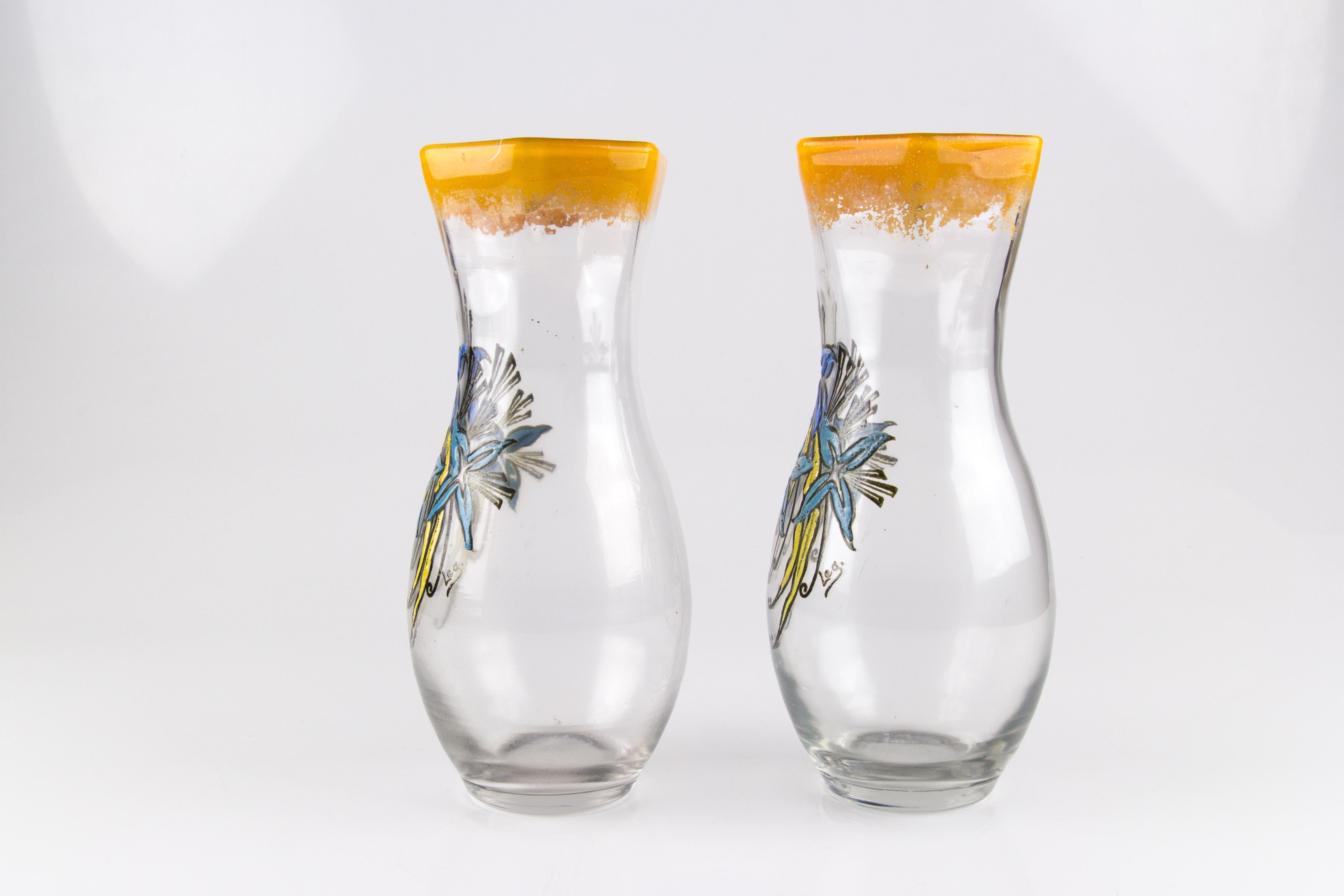 Coppia di vasi in vetro smaltato francese Art Nouveau Legras, inizio XX secolo In condizioni buone in vendita a Barntrup, DE