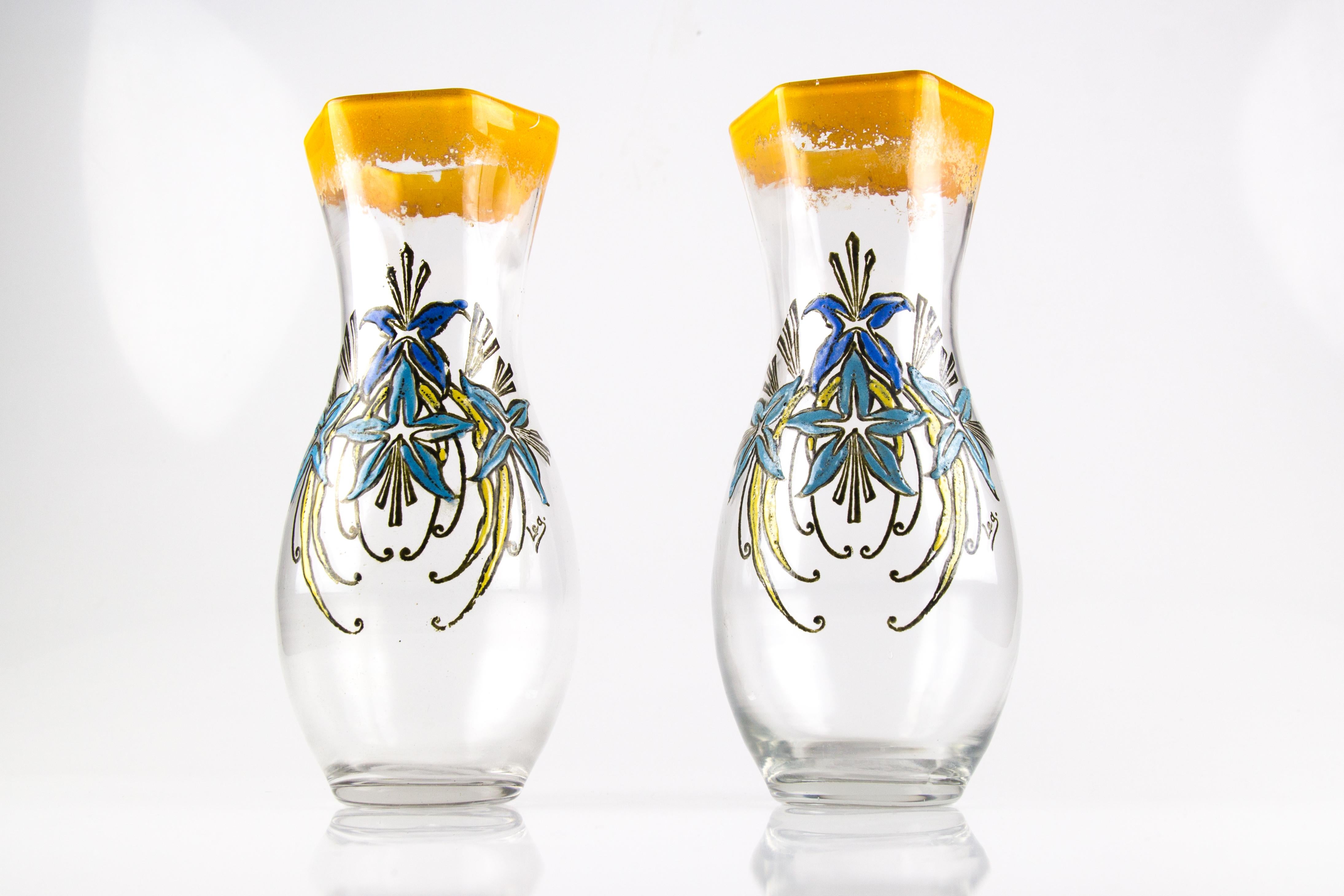 Coppia di vasi in vetro smaltato francese Art Nouveau Legras, inizio XX secolo in vendita 1