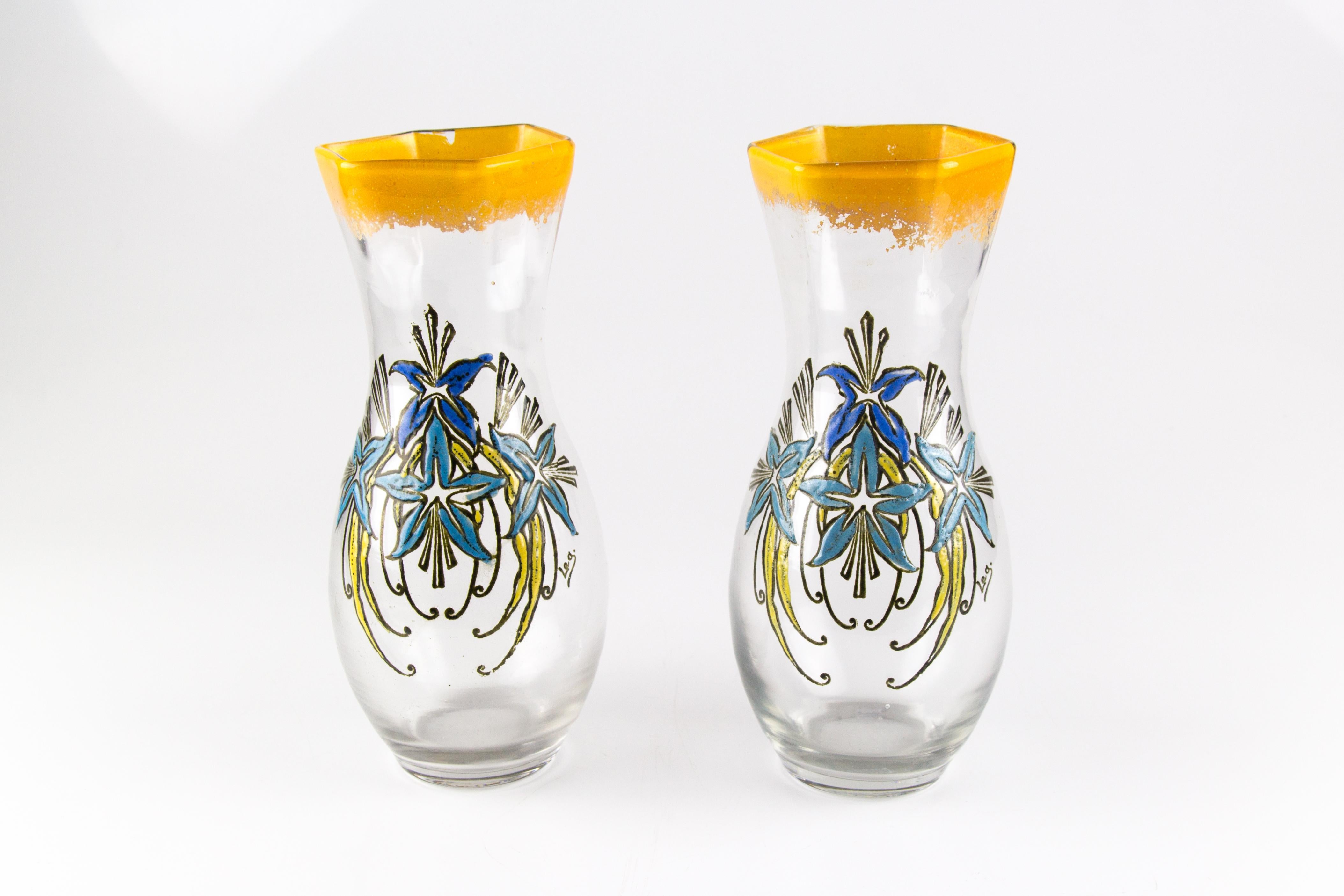 Coppia di vasi in vetro smaltato francese Art Nouveau Legras, inizio XX secolo in vendita 2