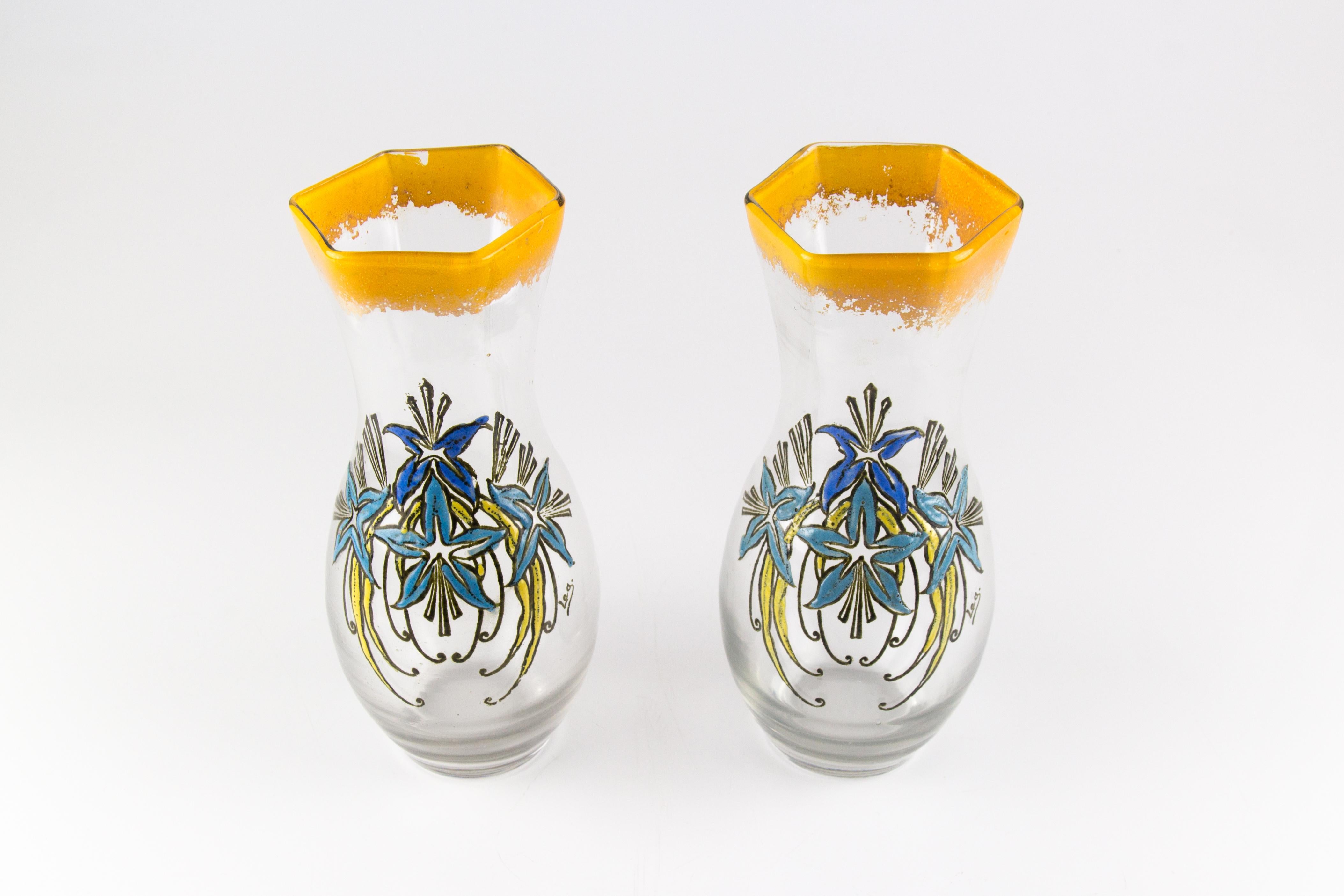 Coppia di vasi in vetro smaltato francese Art Nouveau Legras, inizio XX secolo in vendita 3