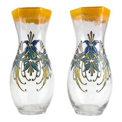 Pair of French Art Nouveau Legras Enameled Glass Vases, Early 20th Century