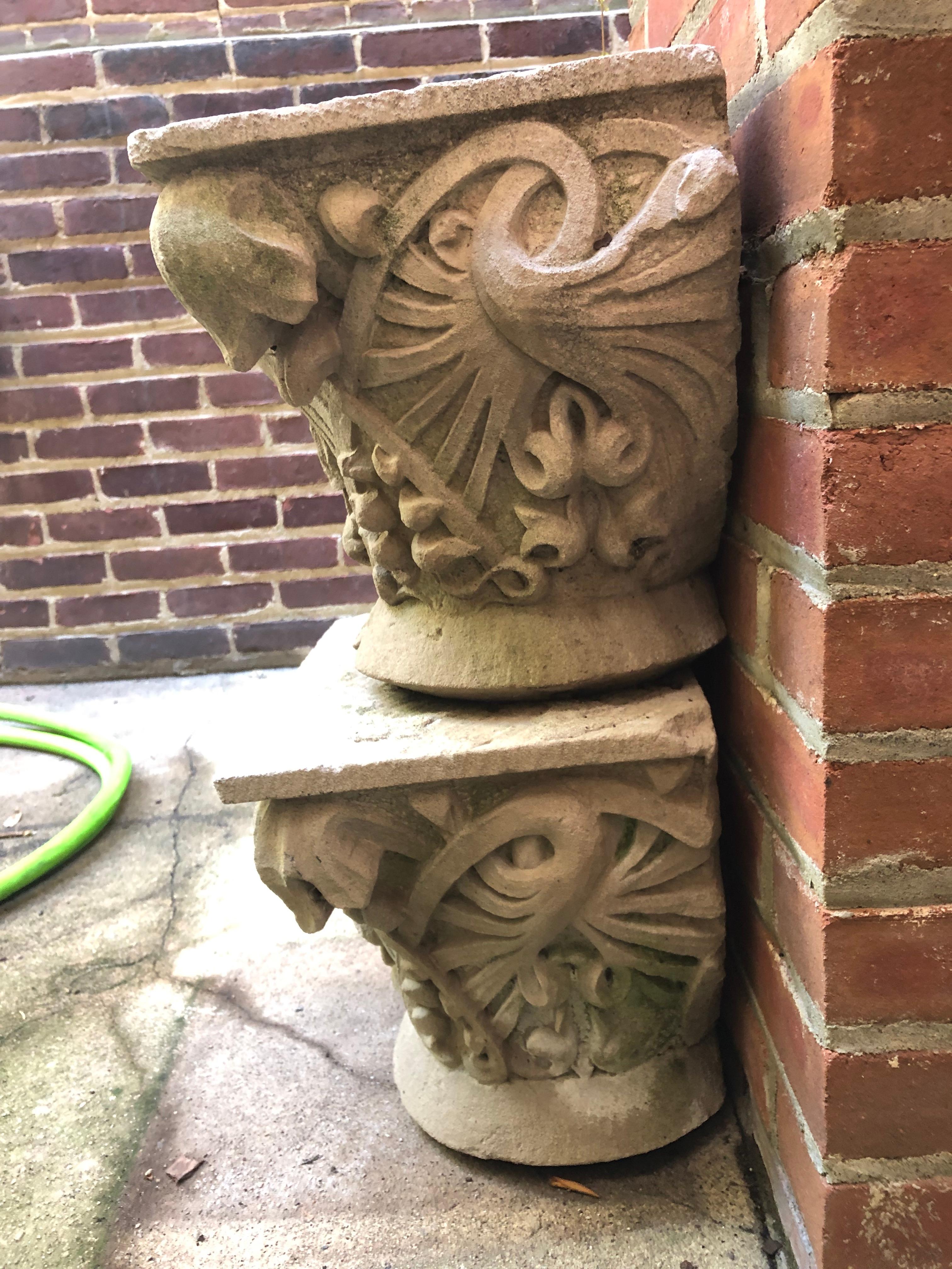 Pair of French Art Nouveau Limestone Capitals In Good Condition For Sale In  Richmond, VA