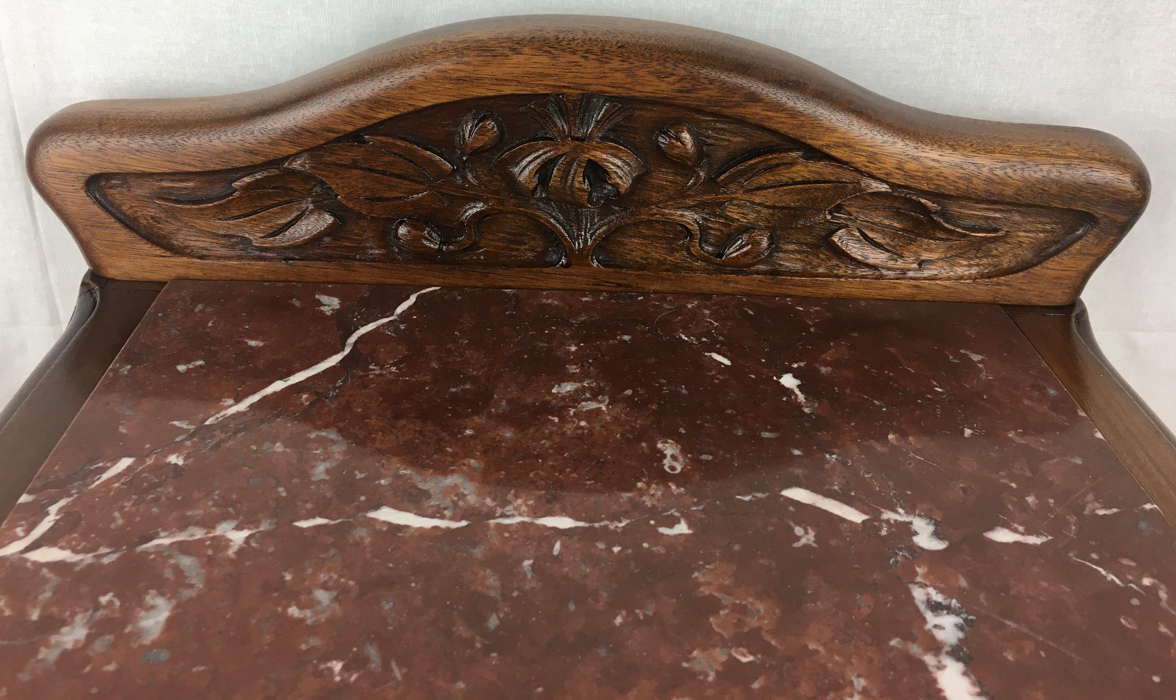 Pair of French Art Nouveau Art Deco Nightstands Marble Top Gauthier-Ponsignon In Good Condition In Miami, FL