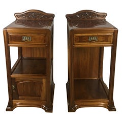 Pair of French Art Nouveau Art Deco Nightstands Marble Top Gauthier-Ponsignon