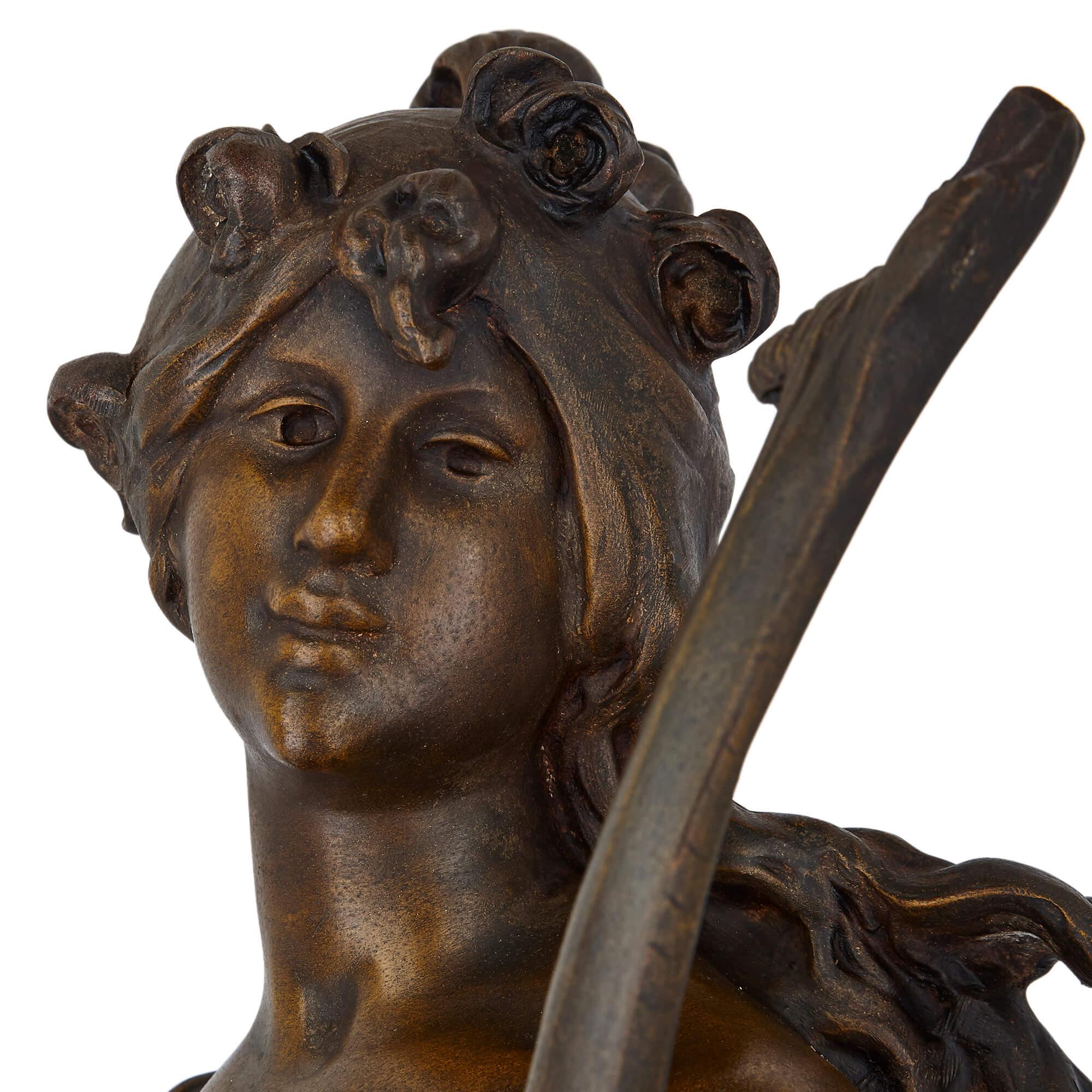 Pair of French Art Nouveau Patinated Spelter Sculptures In Good Condition For Sale In London, GB
