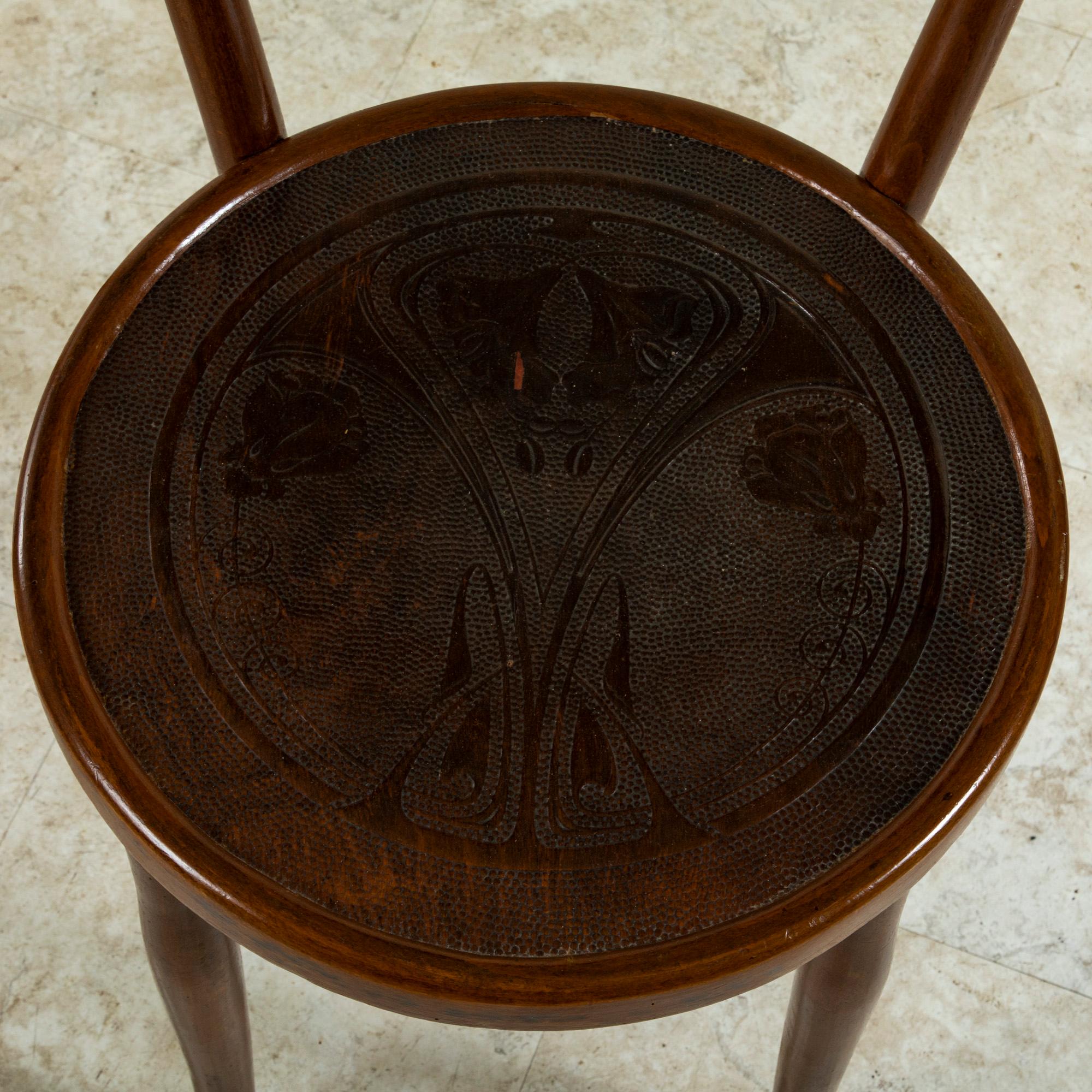 Pair of French Art Nouveau Period Bentwood Bistro Chairs, Pressed Seats, c. 1900 6