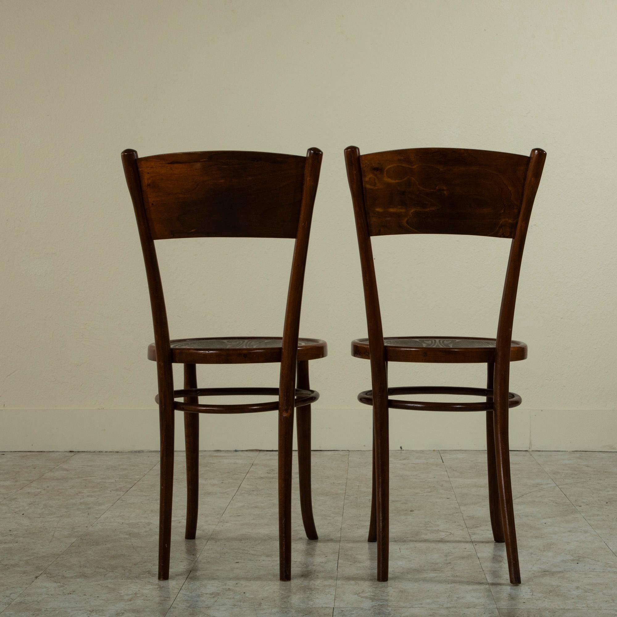 Pair of French Art Nouveau Period Bentwood Bistro Chairs, Pressed Seats, c. 1900 1