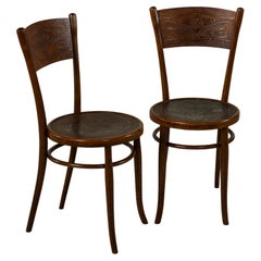 Antique Pair of French Art Nouveau Period Bentwood Bistro Chairs, Pressed Seats, c. 1900