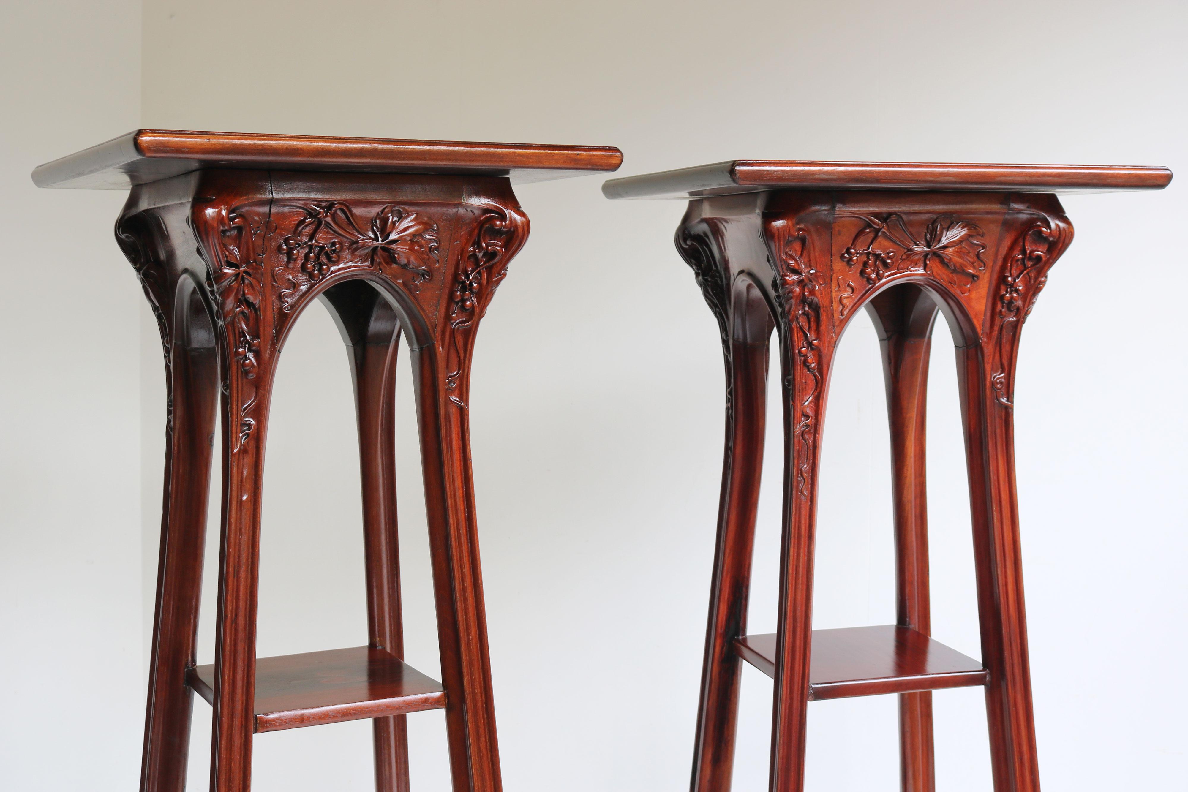 Hand-Carved Pair of French Art Nouveau Plant stands / pedestals by Louis Majorelle 1907  #1 For Sale