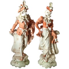 Paire de grands vases figuratifs en porcelaine Art nouveau français