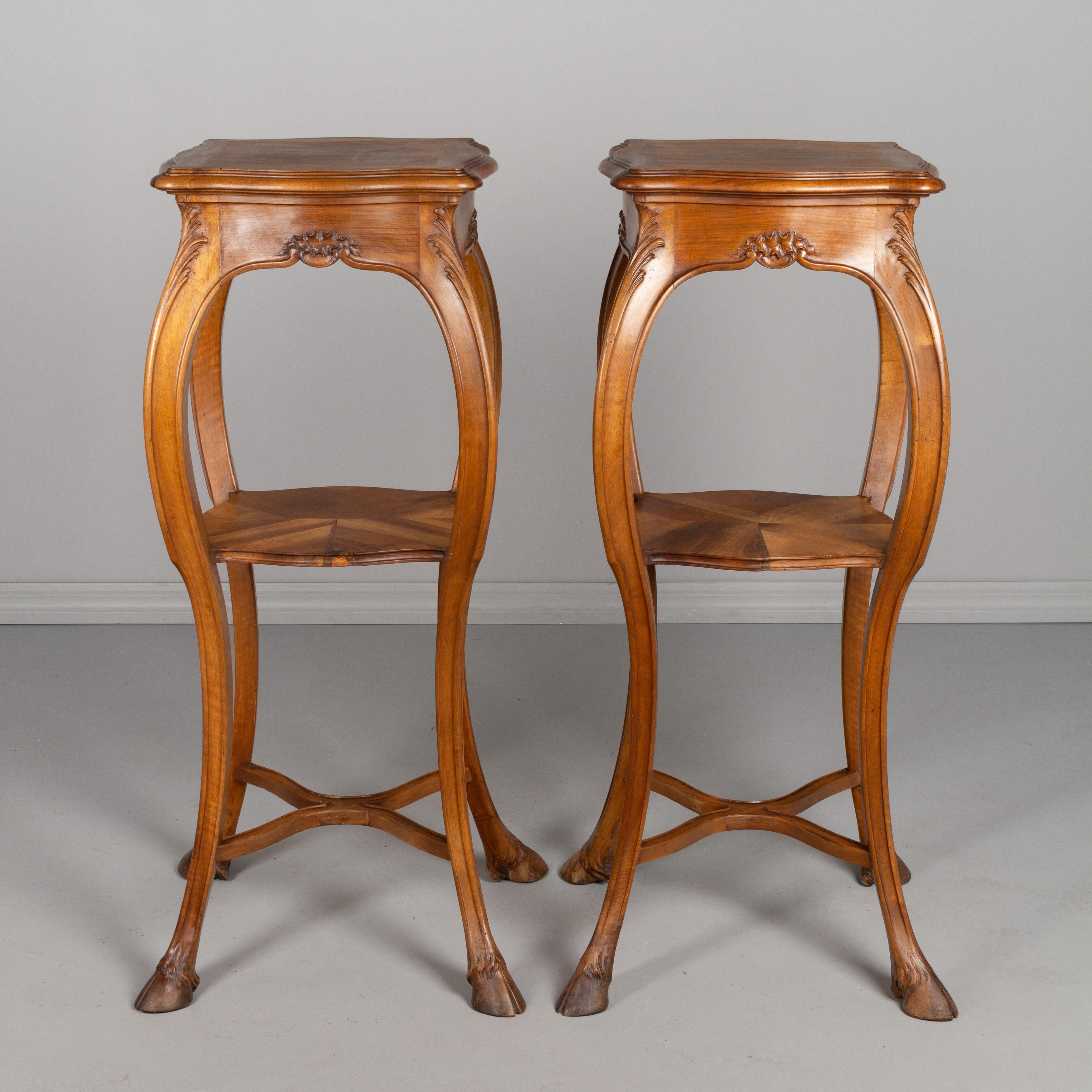 Hand-Carved Pair of French Art Nouveau Sellettes or Tall Pedestals For Sale