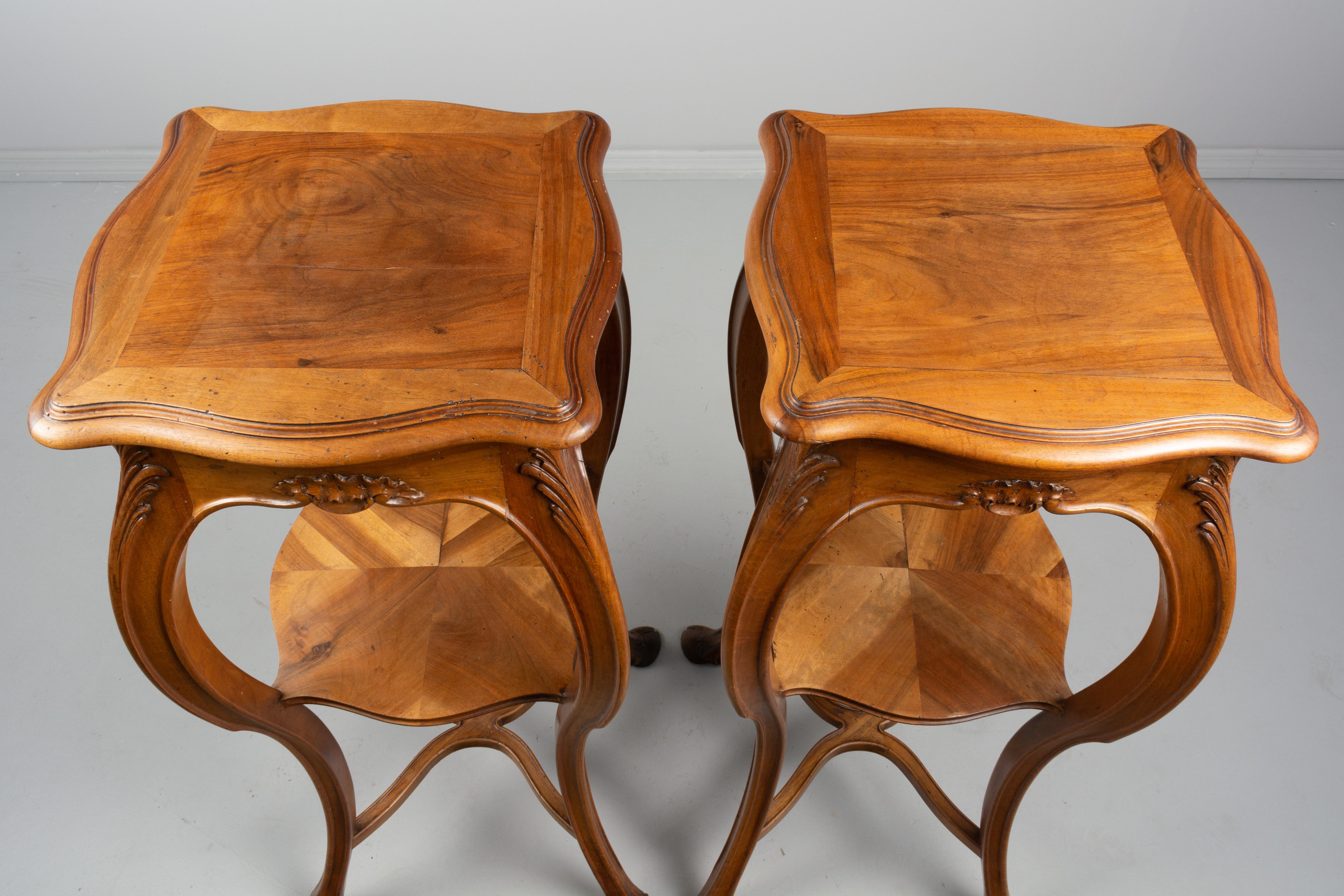 Walnut Pair of French Art Nouveau Sellettes or Tall Pedestals For Sale
