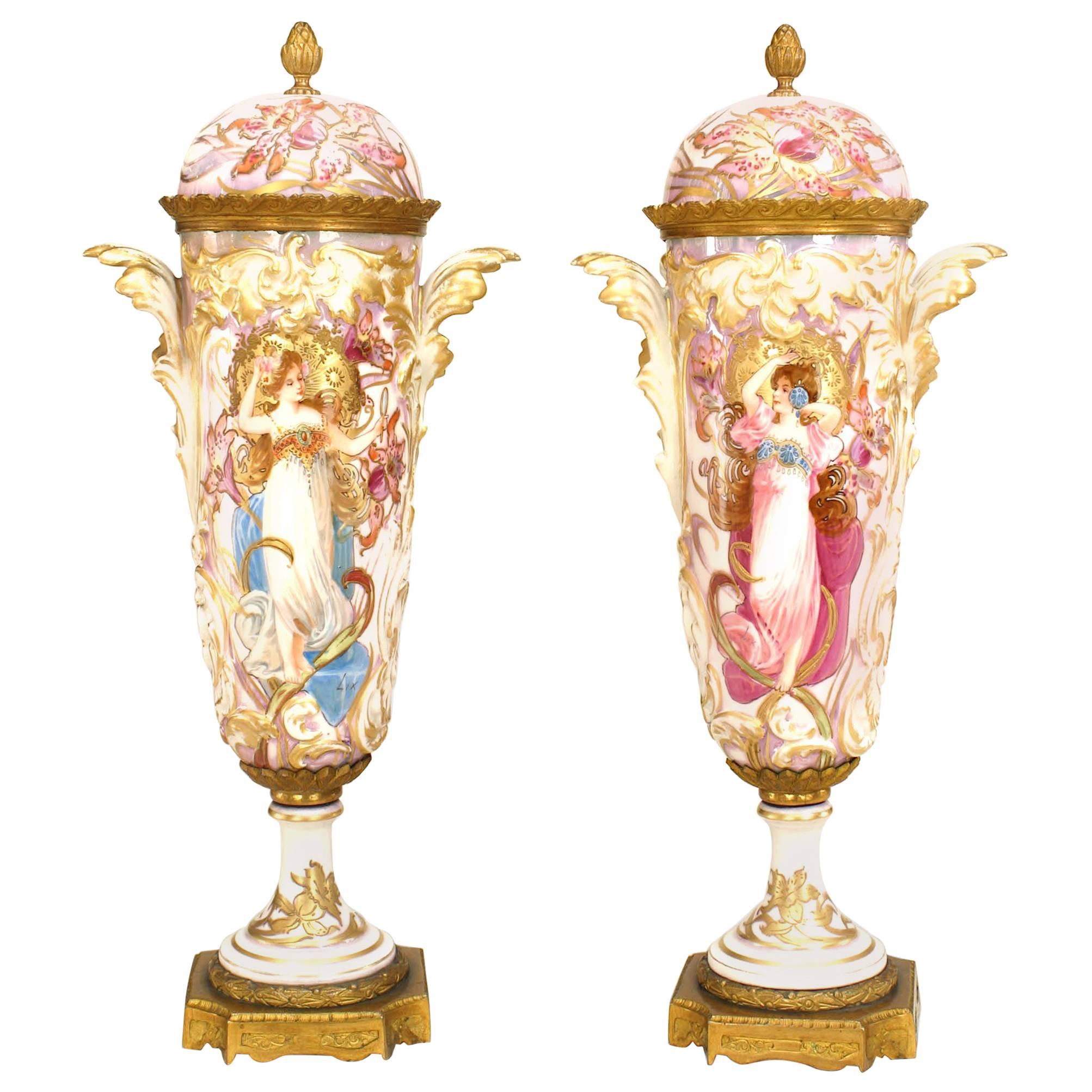 Pair of French Art Nouveau Sèvres Porcelain Vases