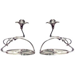 Pair of French Art Nouveau Silver Plate Candlesticks