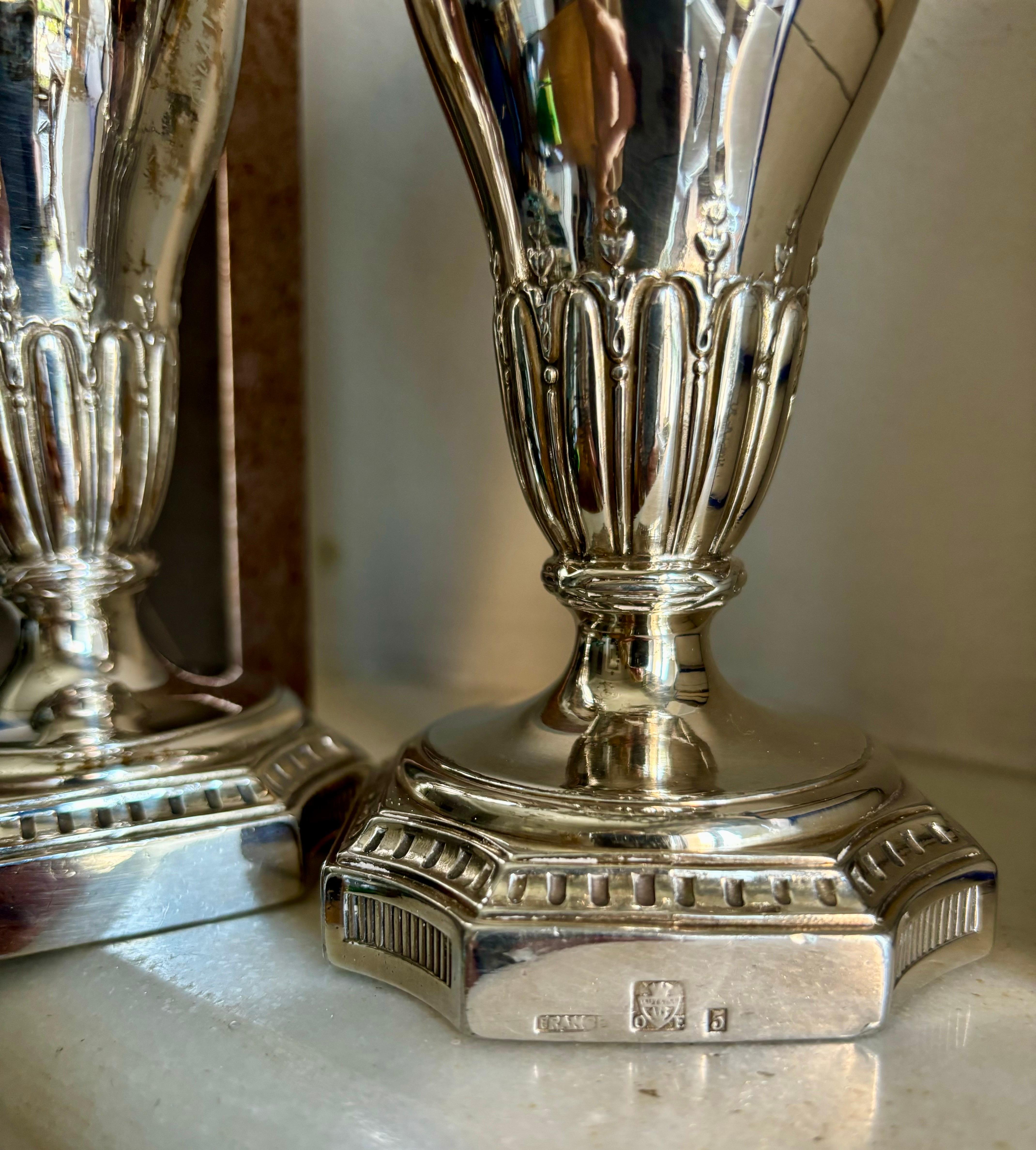 Coppia di vasi da fiori francesi Art Nouveau placcati in argento S. Anon. Ercuis in vendita 3