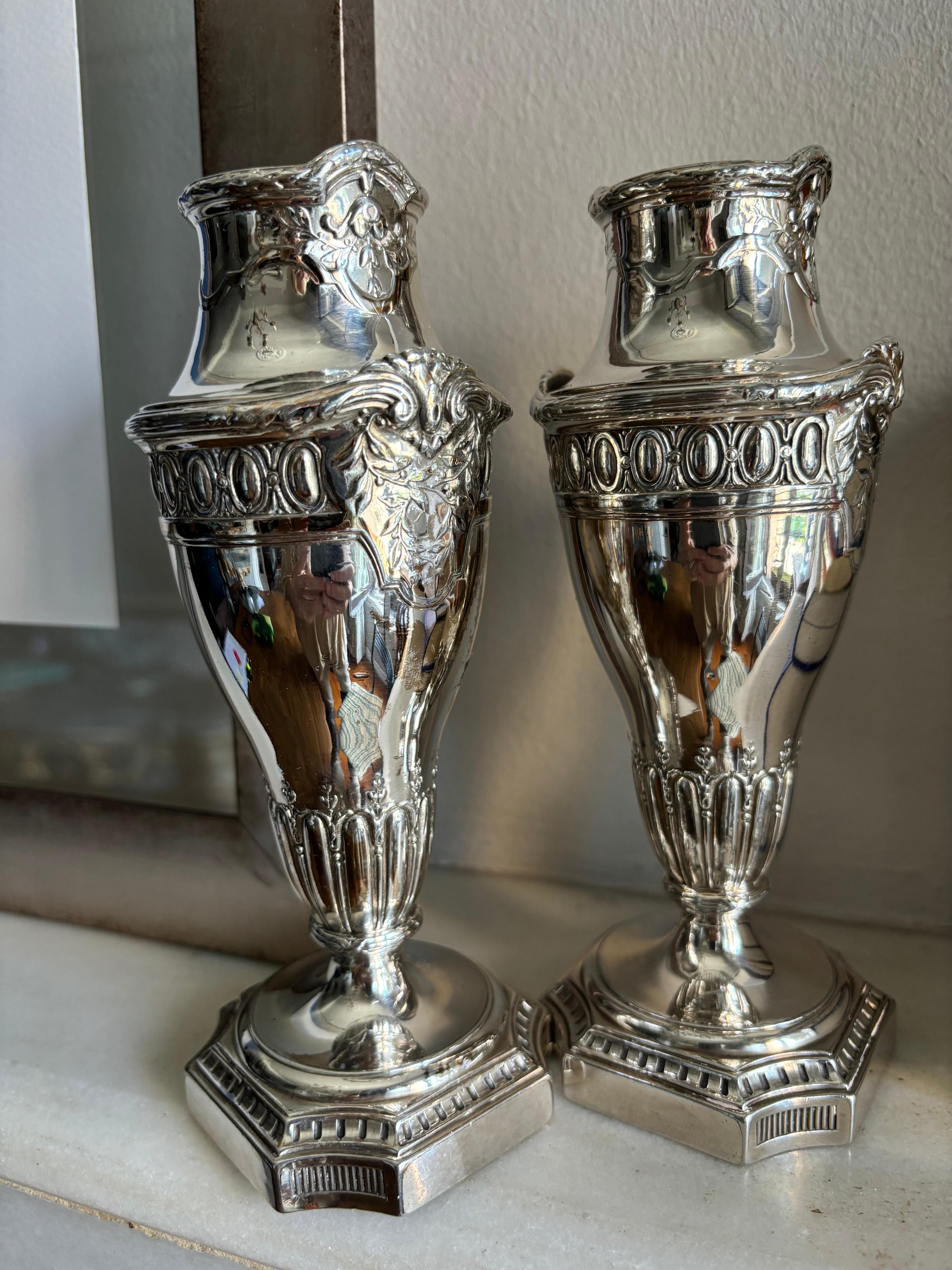Coppia di vasi da fiori francesi Art Nouveau placcati in argento S. Anon. Ercuis in vendita 4
