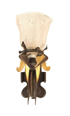 Pair of French Art Nouveau Copper Fleur de Lis Wall Sconces